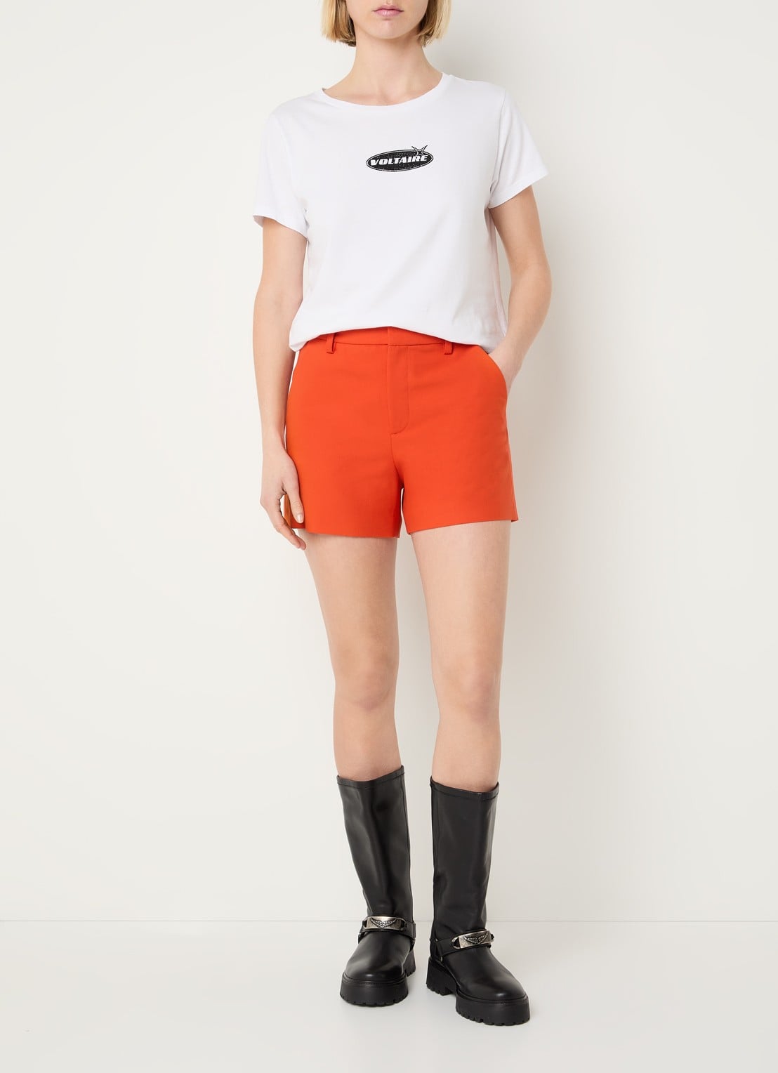 Zadig&Voltaire Sidou high waist straight fit korte broek  - voorkant 4 oranjerood