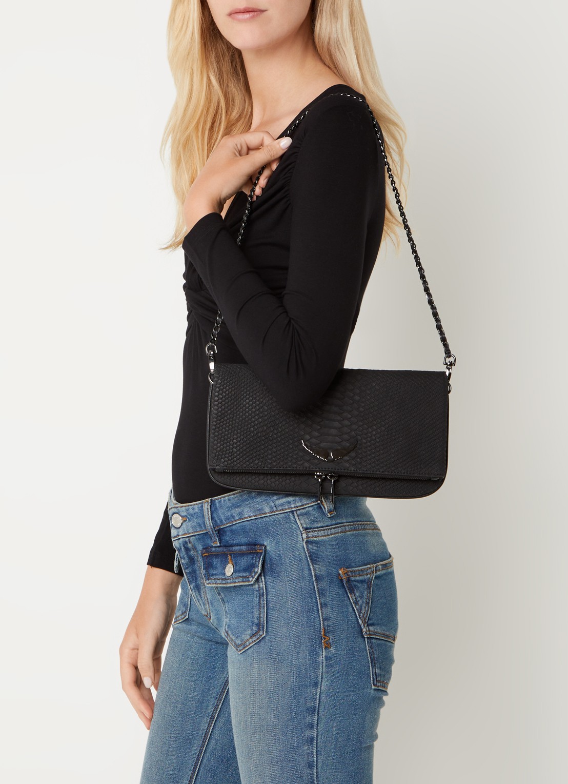 Zadig&Voltaire Soft Savage Rock clutch van kalfsleer - voorkant 3 zwart