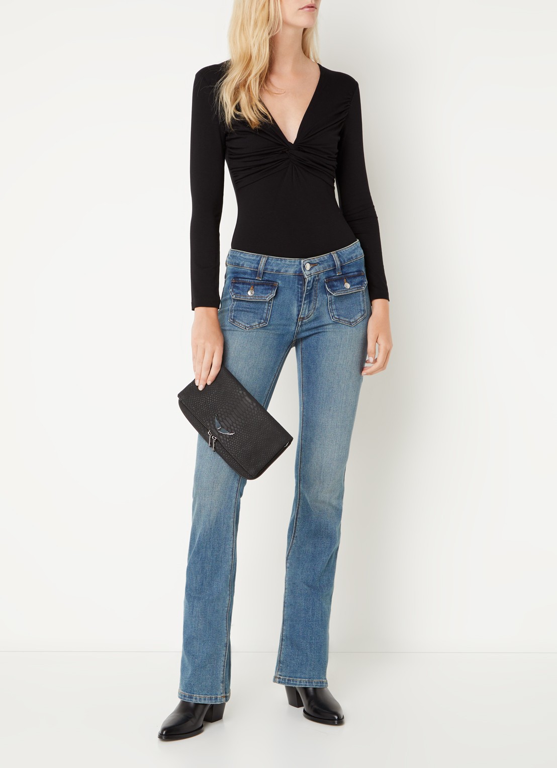 Zadig&Voltaire Soft Savage Rock clutch van kalfsleer - voorkant 4 zwart