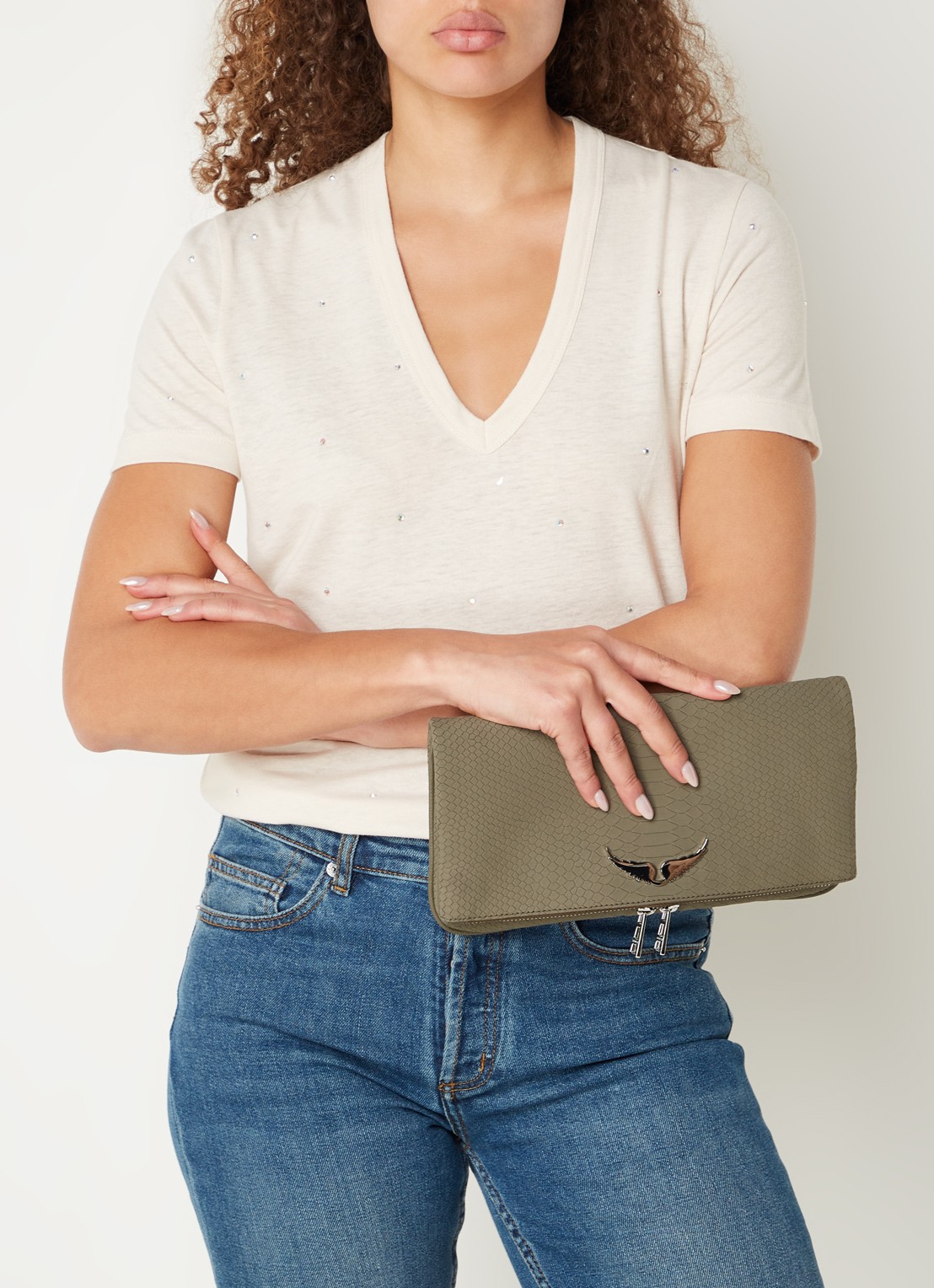 Zadig&Voltaire Soft Savage Rock clutch van kalfsleer - voorkant 5 bronsgroen