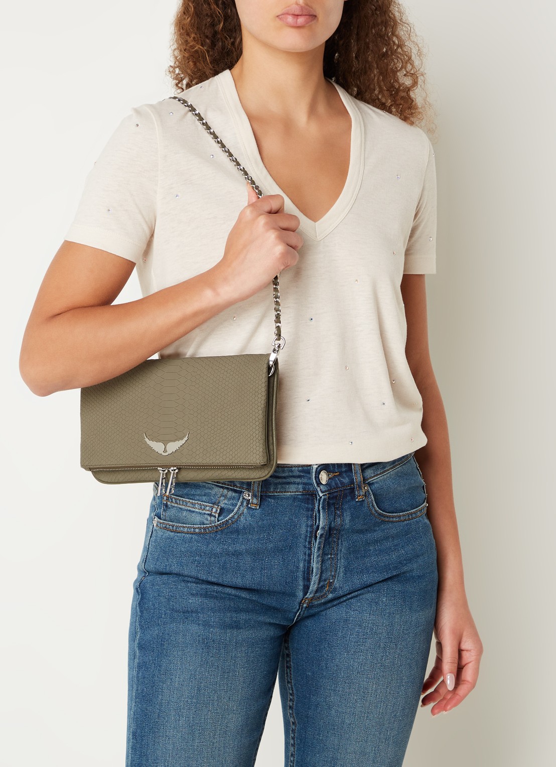 Zadig&Voltaire Soft Savage Rock clutch van kalfsleer - voorkant 6 bronsgroen