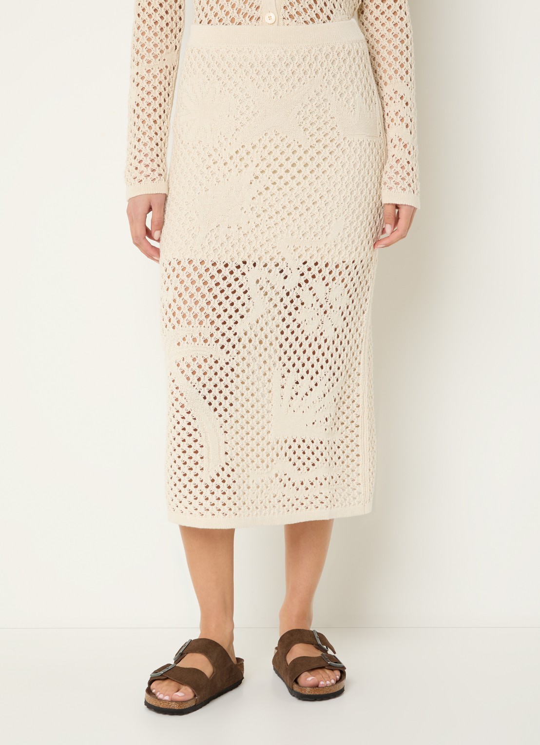 Zadig&Voltaire Soly midi kokerrok met opengewerkt dessin - detail beige