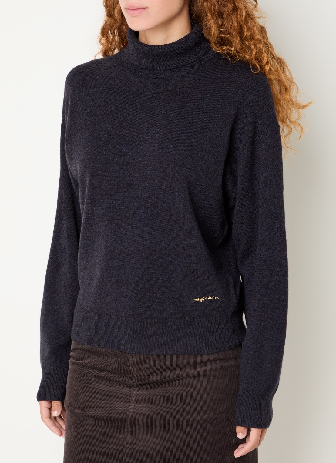 Zadig&Voltaire Souly fijngebreide coltrui in kasjmierblend - detail donkerblauw