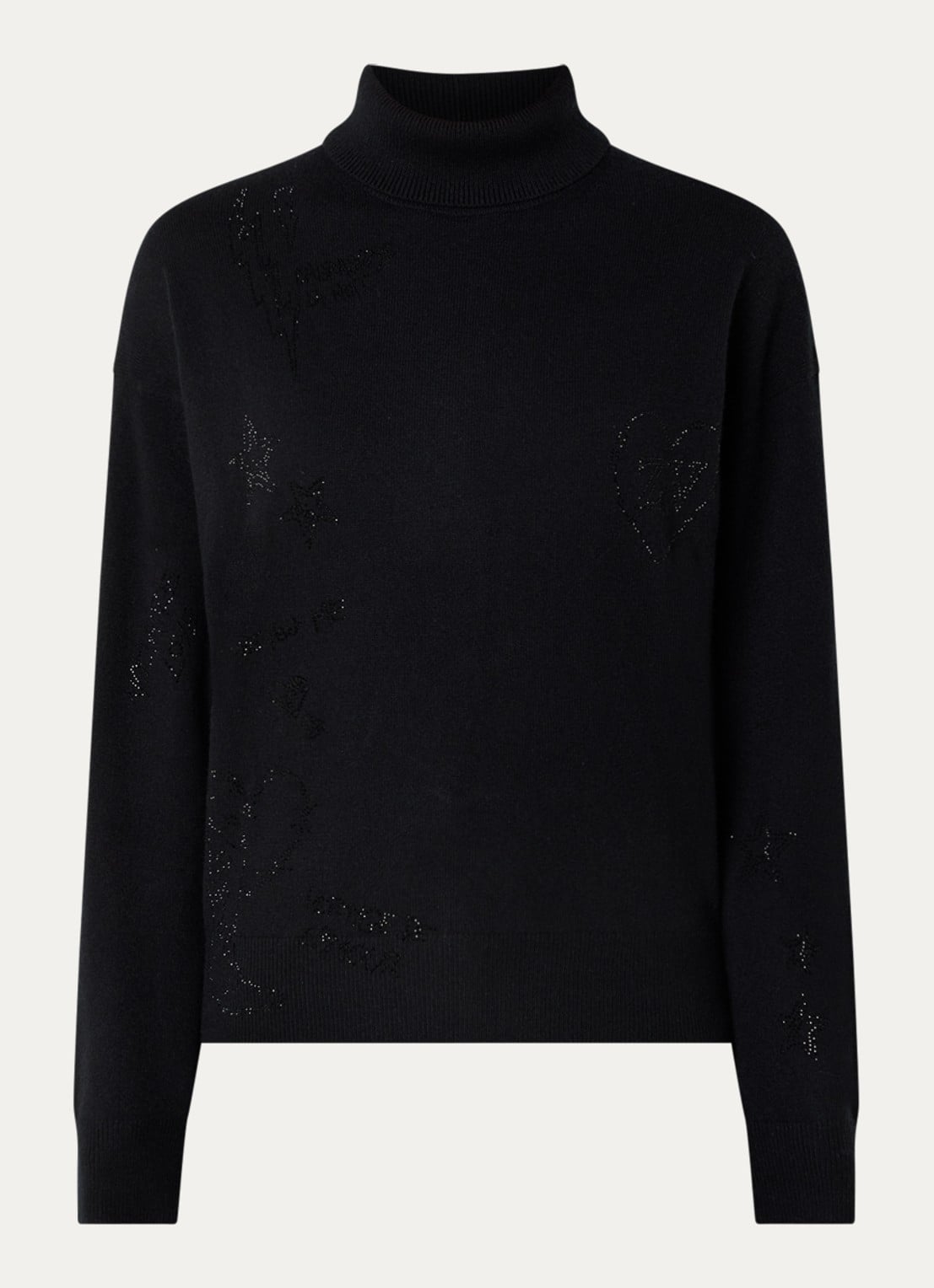 Zadig&Voltaire Souly fijngebreide coltrui van kasjmier met strass - voorkant 3 zwart