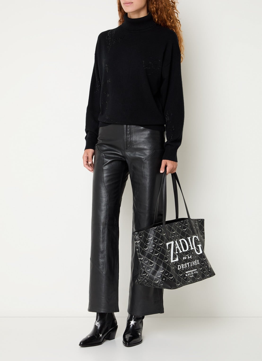 Zadig&Voltaire Souly fijngebreide coltrui van kasjmier met strass - voorkant 4 zwart