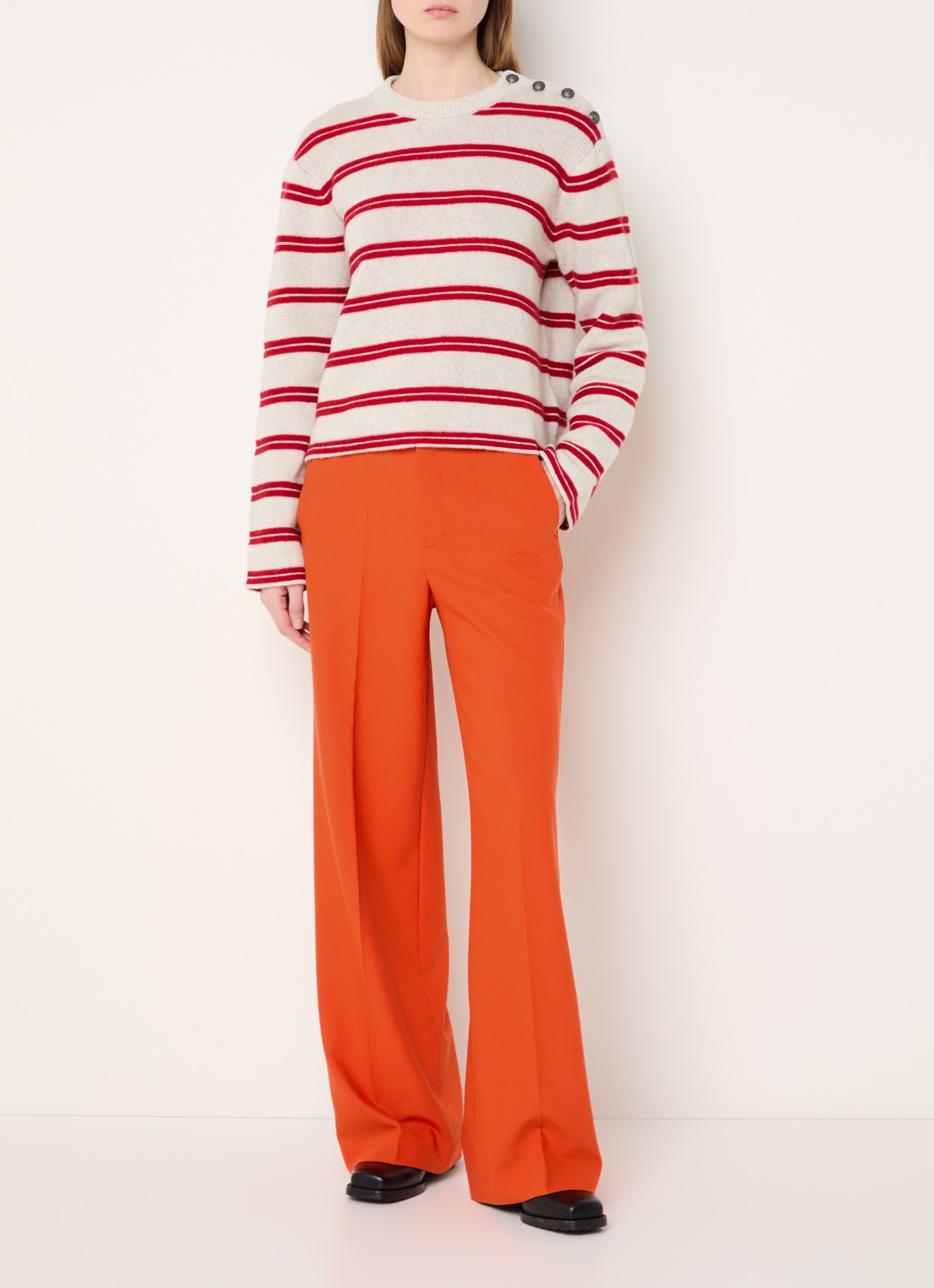 Zadig&Voltaire Spikyz grofgebreide trui met streepprint - voorkant 4 donkerrood
