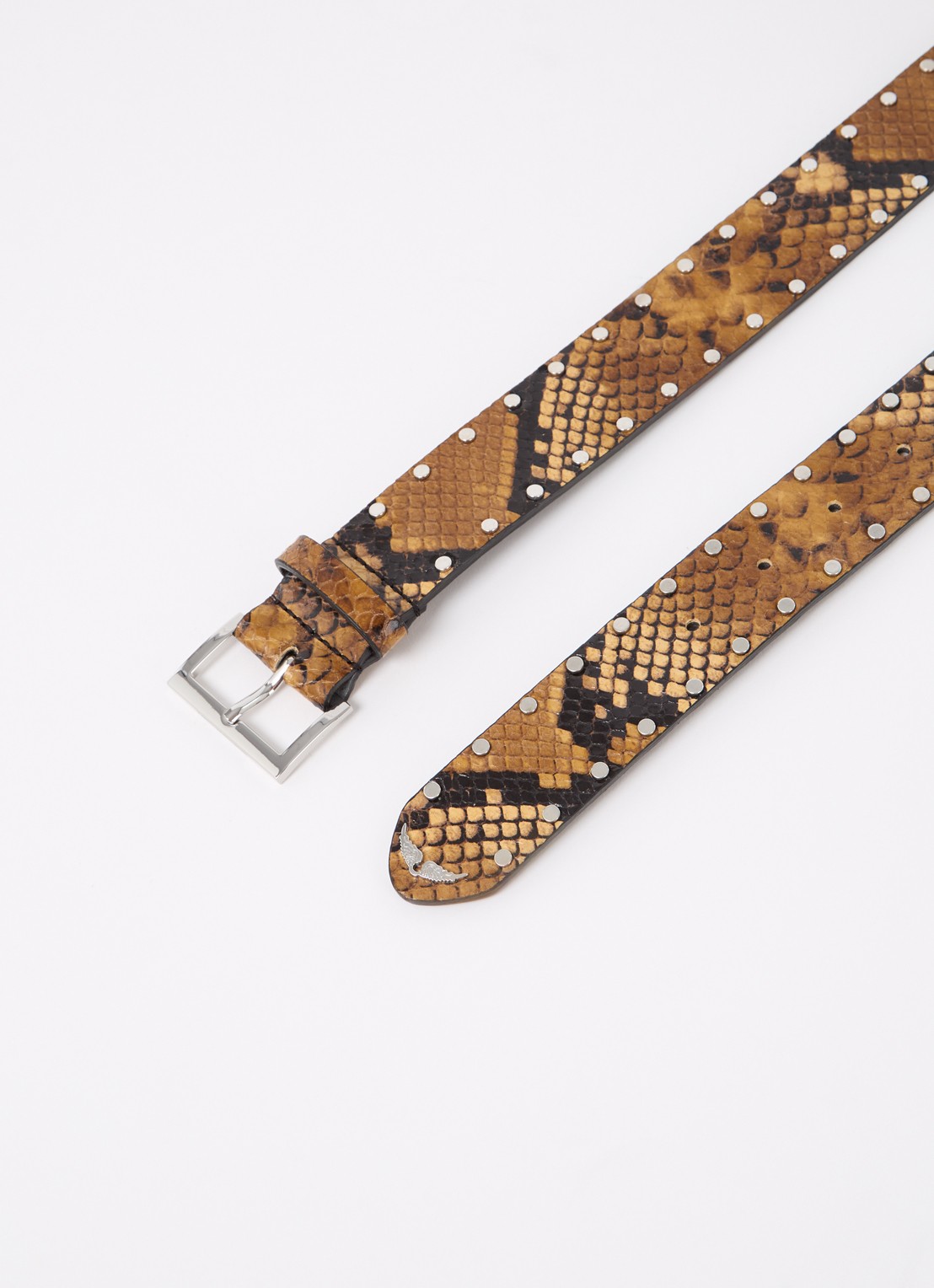 Zadig&Voltaire Starlight riem van geitenleer met slangenprint - detail hazelnootbruin