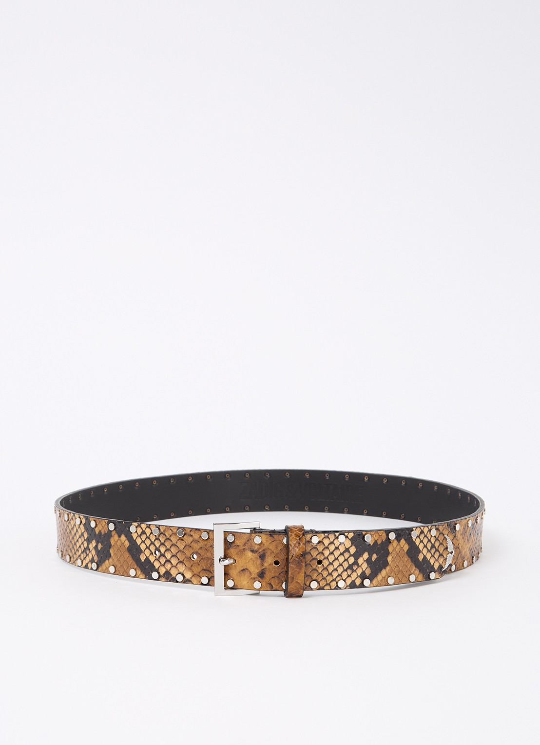 Zadig&Voltaire Starlight riem van geitenleer met slangenprint - voorkant 2 hazelnootbruin