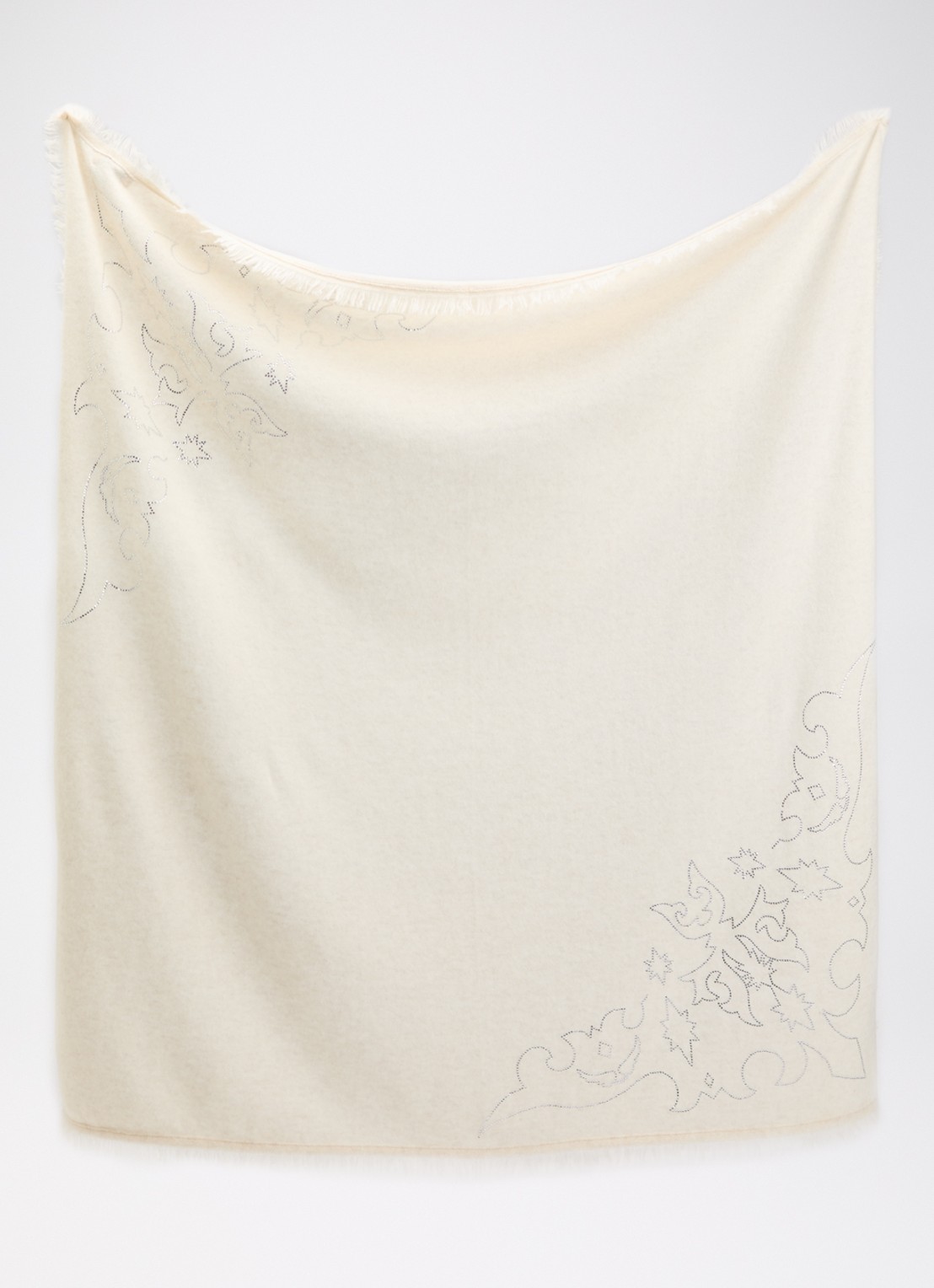 Zadig&Voltaire Stevie sjaal van kasjmier met strass 90 x 90 cm - detail creme