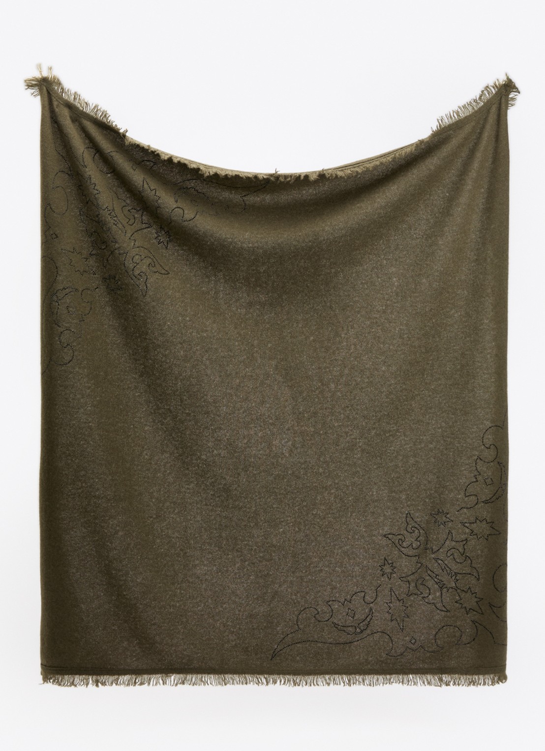 Zadig&Voltaire Stevie sjaal van kasjmier met strass 90 x 90 cm - detail mosgroen