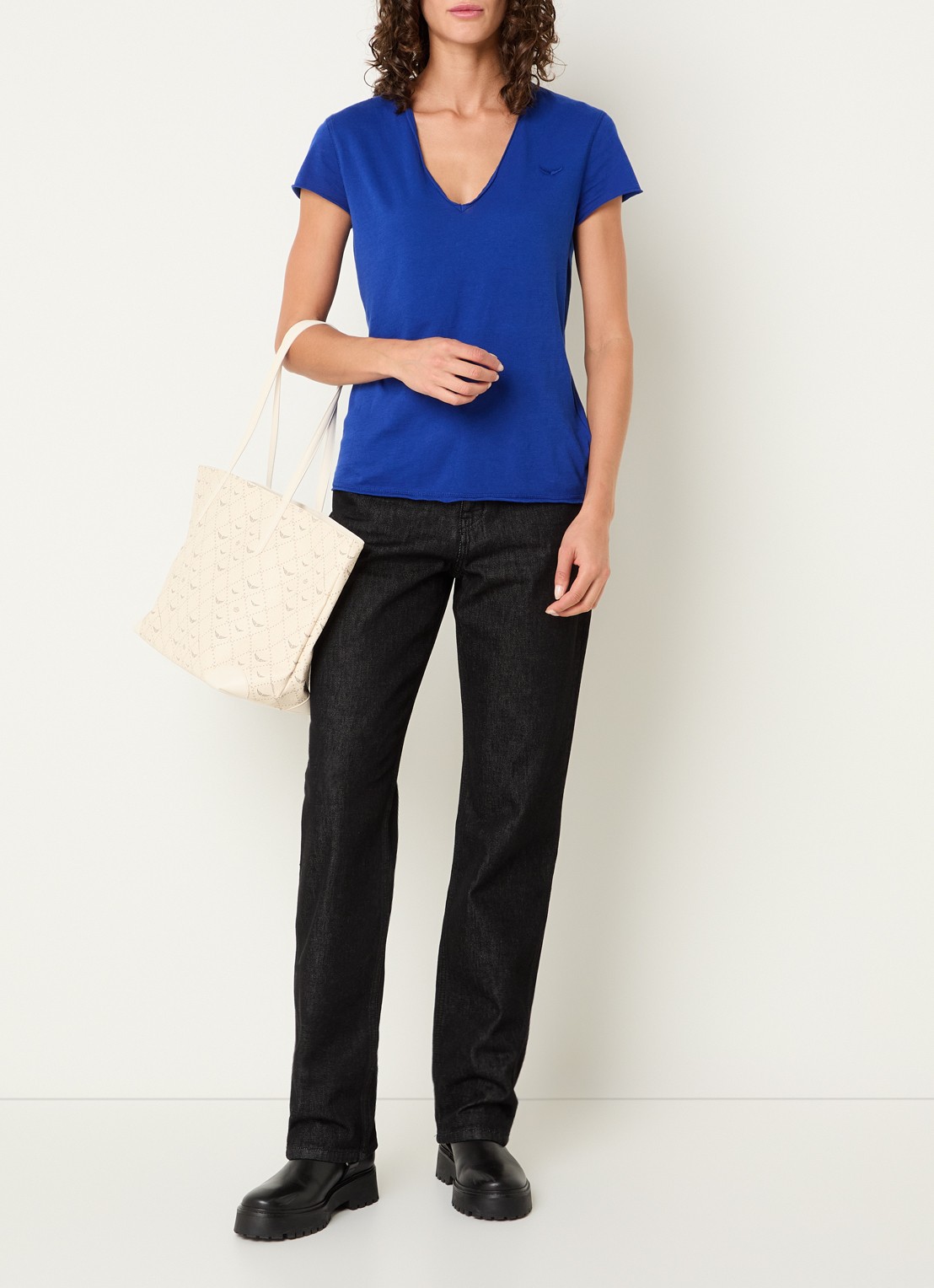 Zadig&Voltaire Story T-shirt met borduring en mesh details - voorkant 2 kobaltblauw