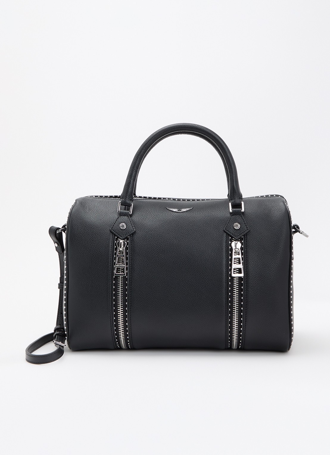Zadig&Voltaire Sunny Medium handtas van leer met studs en afneembare schouderriem - voorkant 5 zwart