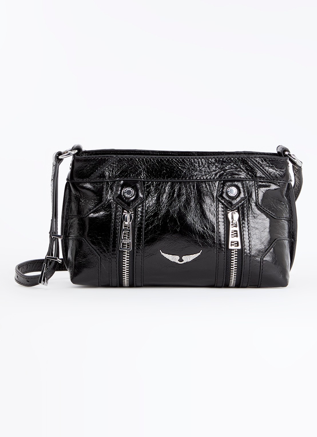 Zadig&Voltaire Sunny Mood crossbodytas van leer met structuur - voorkant 4 zwart
