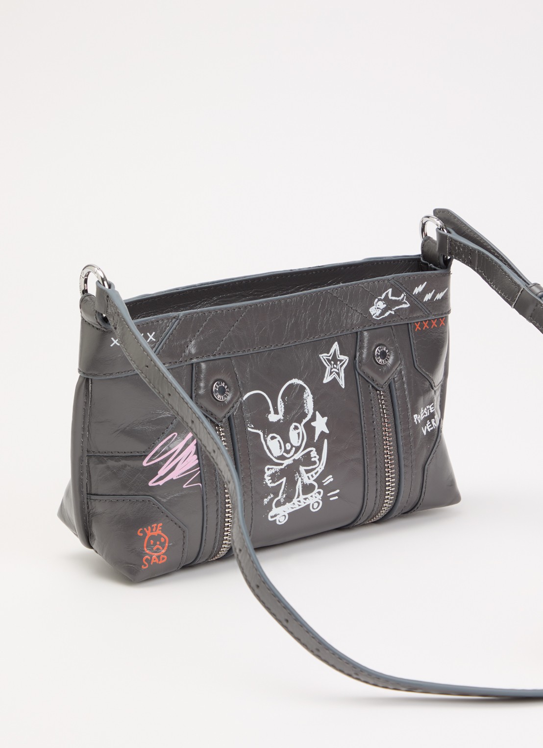 Zadig&Voltaire Sunny Mood Humberto crossbodytas van leer met print - achterkant grijs