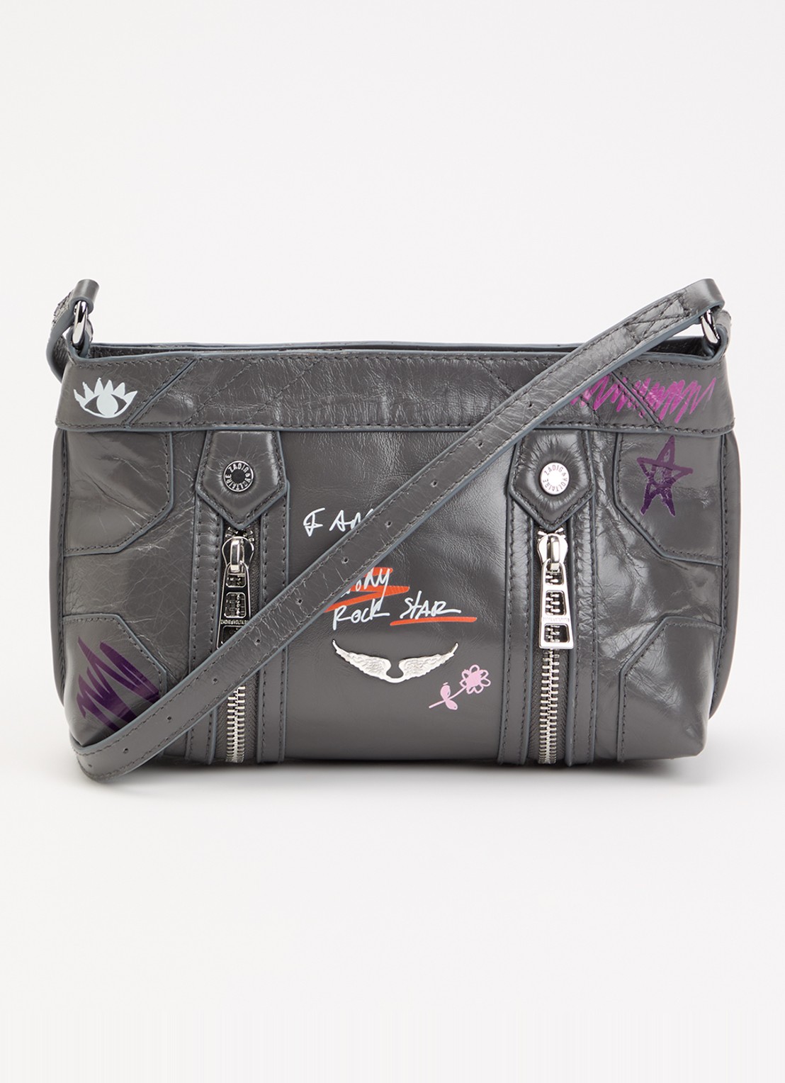 Zadig&Voltaire Sunny Mood Humberto crossbodytas van leer met print - voorkant 5 grijs