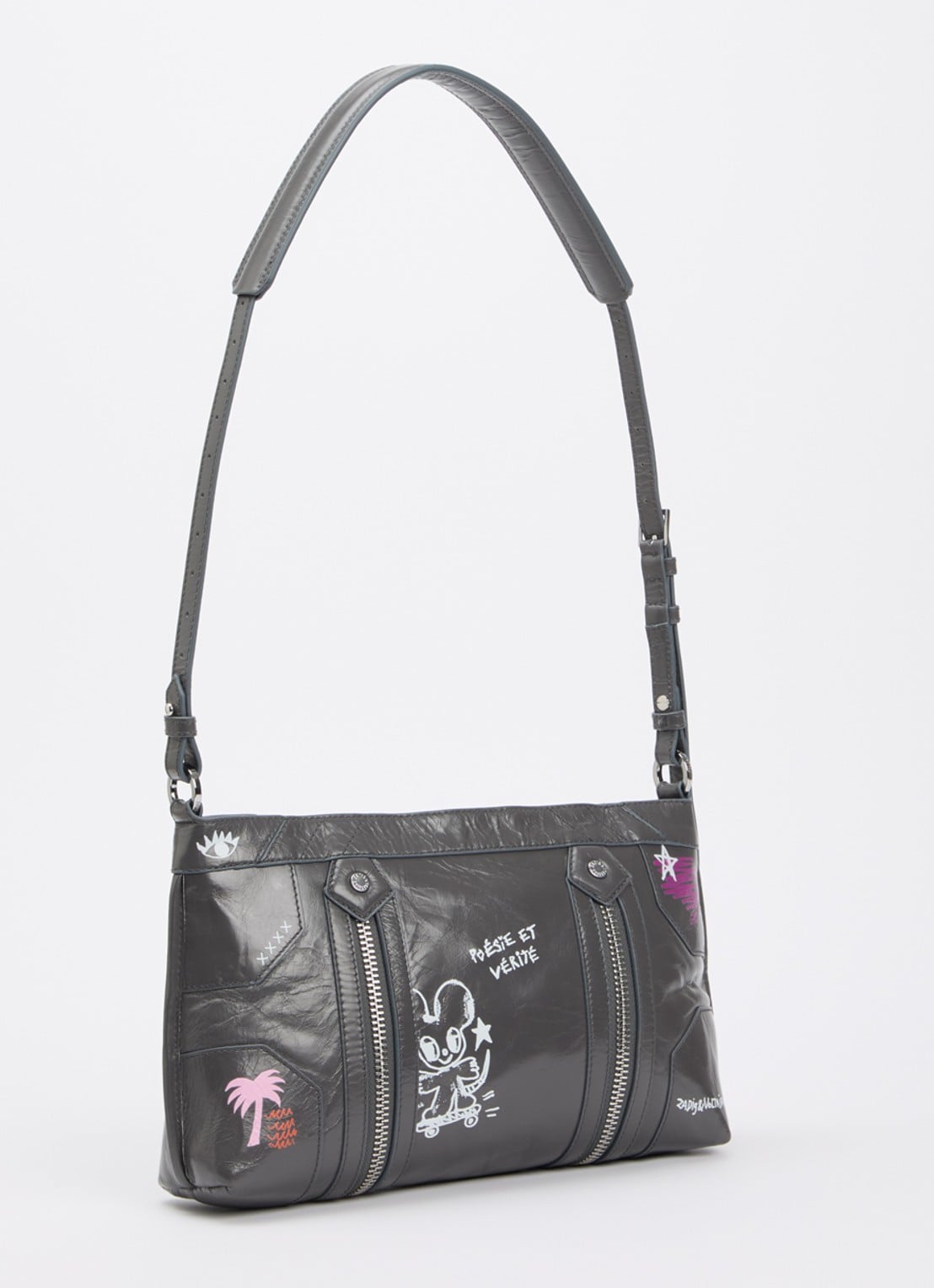 Zadig&Voltaire Sunny Moody crossbodytas van leer met print - achterkant grijs