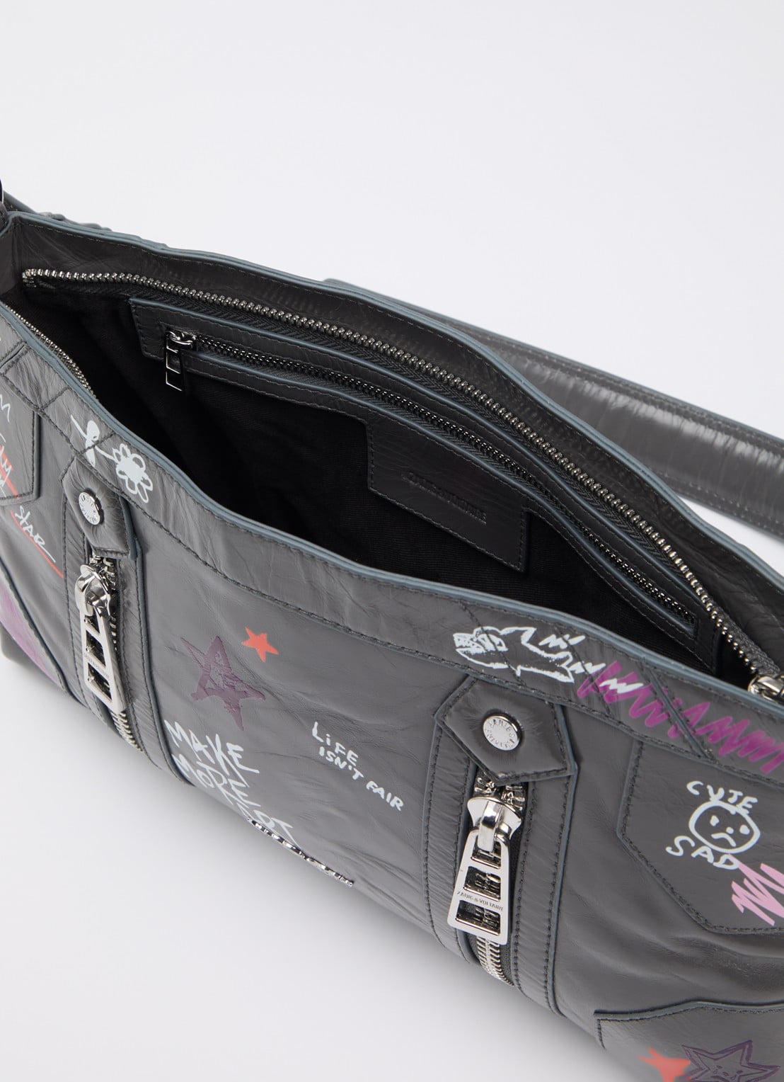 Zadig&Voltaire Sunny Moody crossbodytas van leer met print - detail 3 grijs