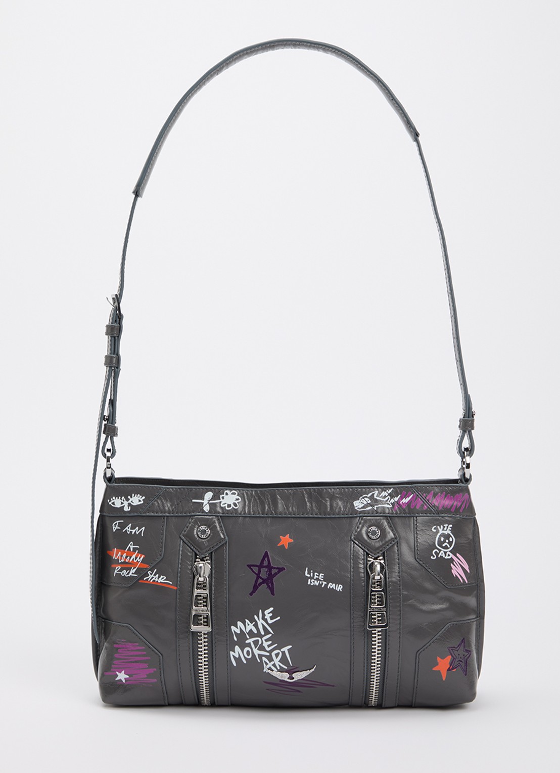 Zadig&Voltaire Sunny Moody crossbodytas van leer met print - voorkant 2 grijs