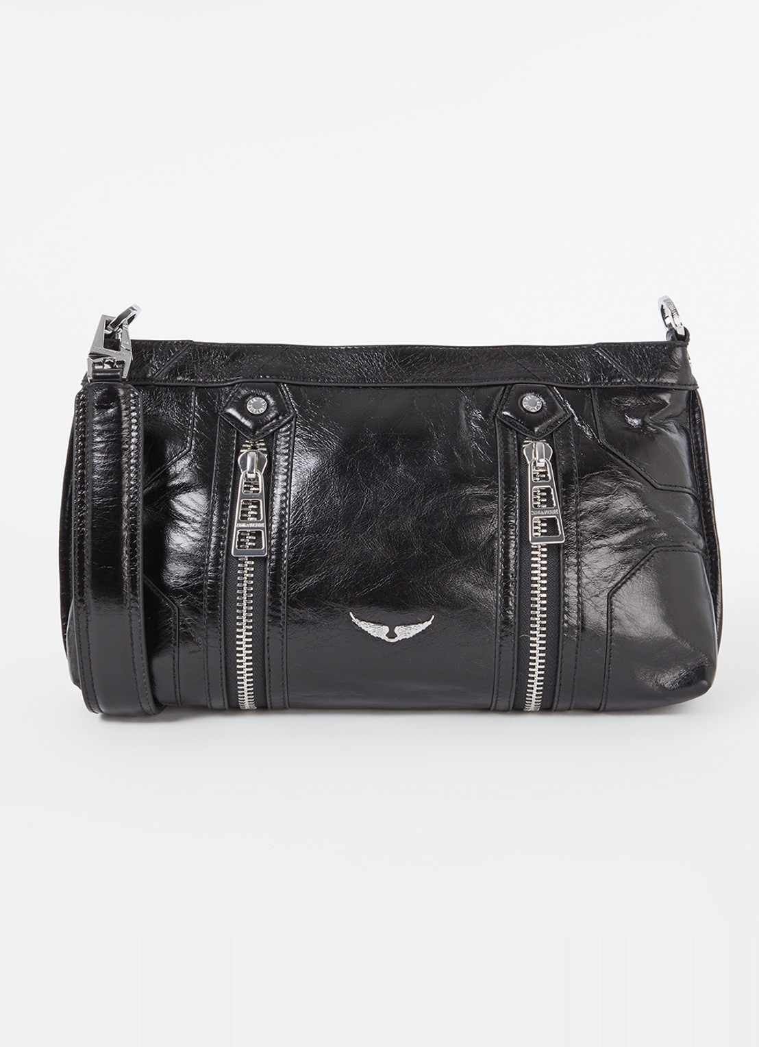 Zadig&Voltaire Sunny Moody crossbodytas van leer met verstelbare schouderriem - voorkant zwart
