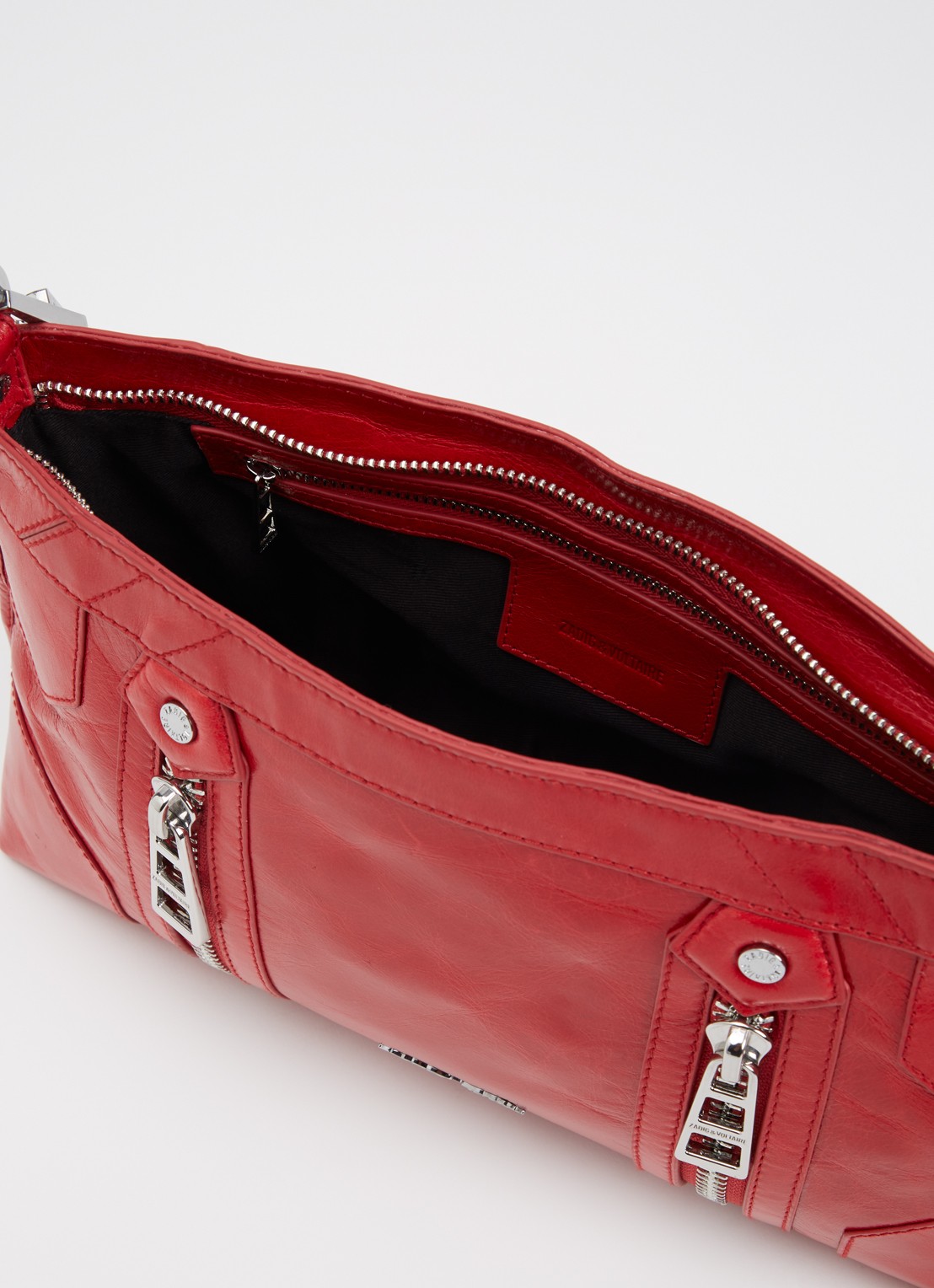 Zadig&Voltaire Sunny Moody crossbodytas van leer met verstelbare schouderriem - detail steenrood