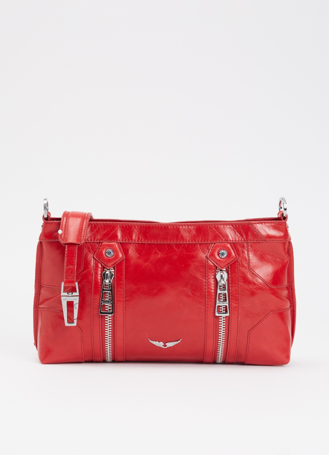 Zadig&Voltaire Sunny Moody crossbodytas van leer met verstelbare schouderriem - voorkant 4 steenrood