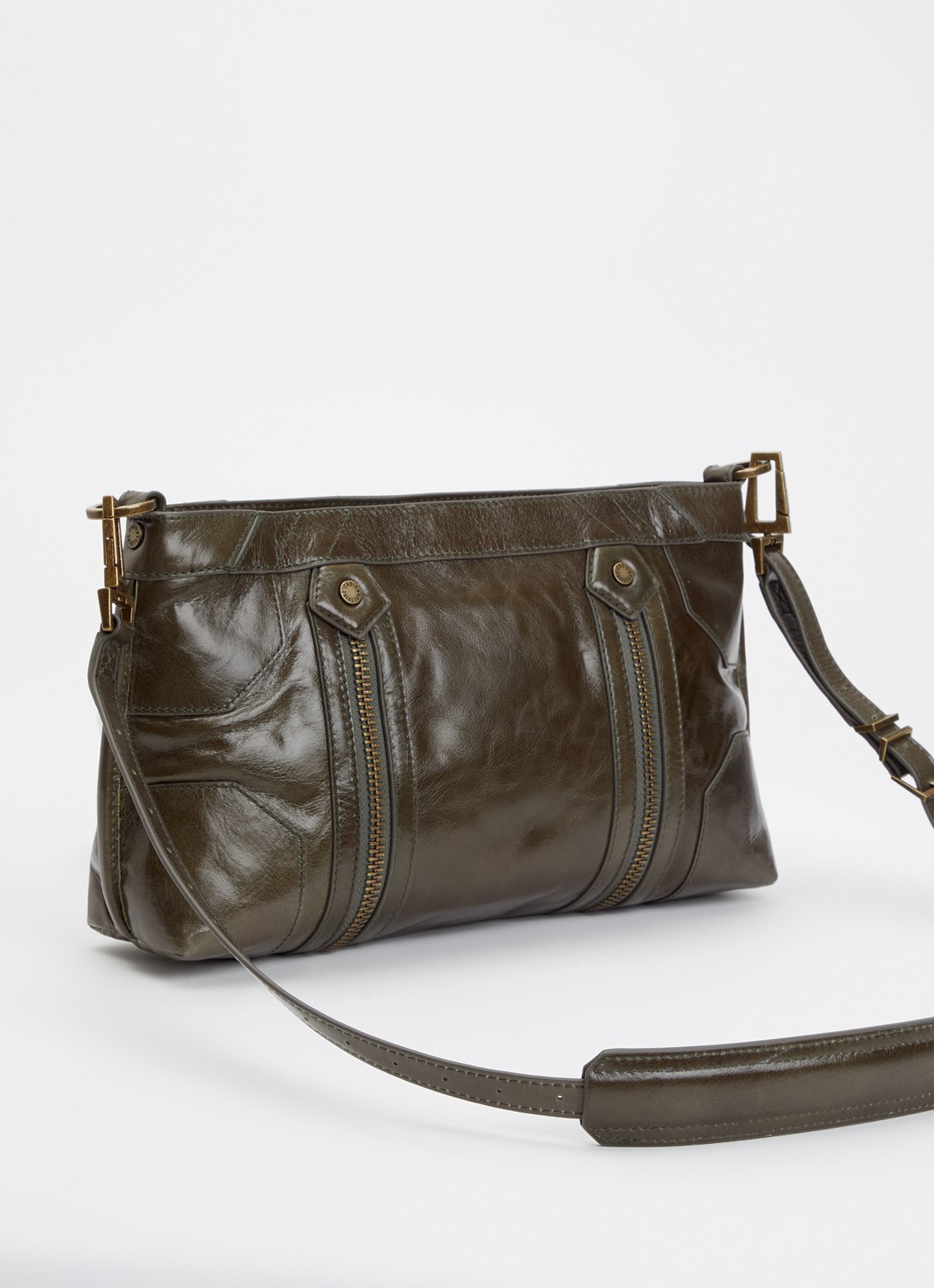 Zadig&Voltaire Sunny Moody crossbodytas van leer met verstelbare schouderriem - achterkant mosgroen