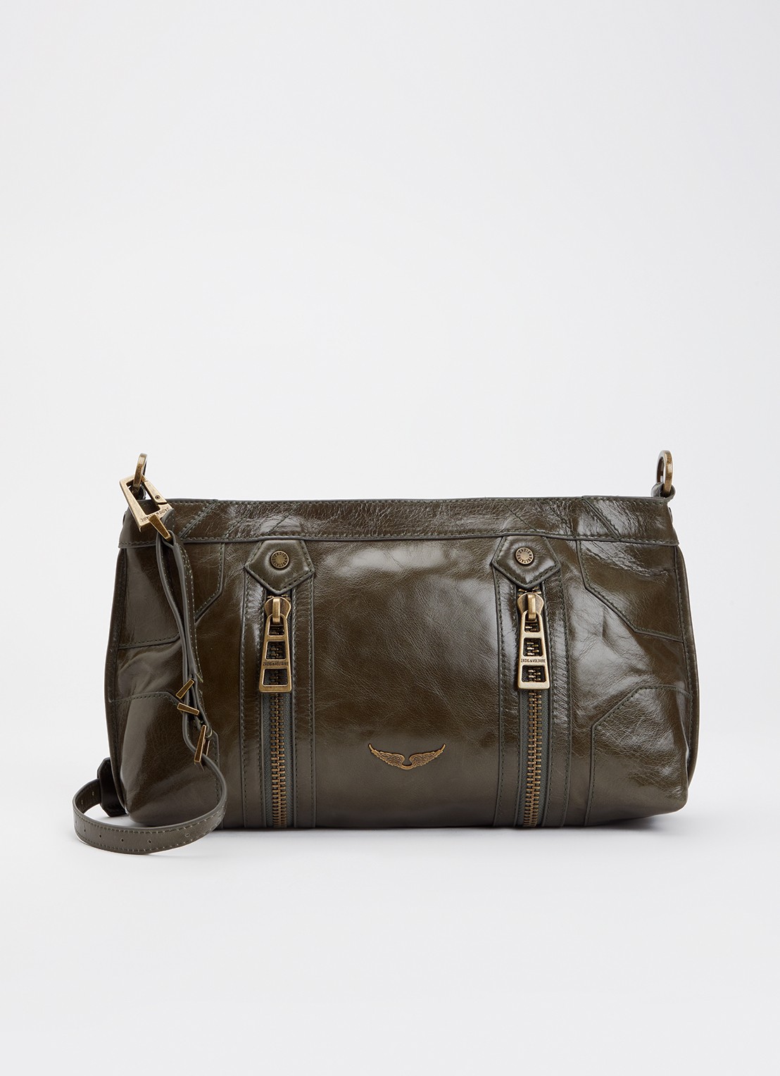 Zadig&Voltaire Sunny Moody crossbodytas van leer met verstelbare schouderriem - voorkant 2 mosgroen
