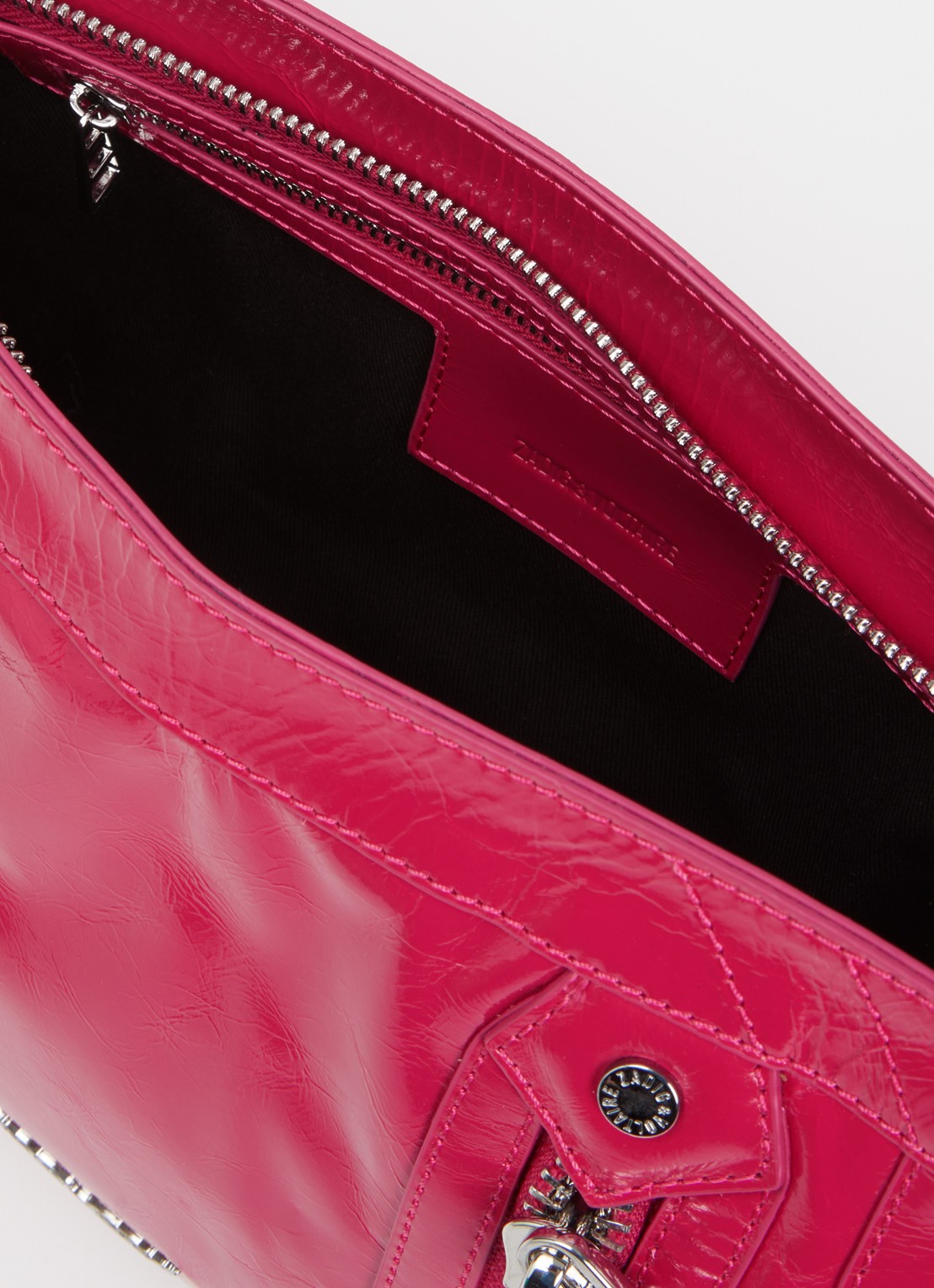 Zadig&Voltaire Sunny Moody crossbodytas van leer met verstelbare schouderriem - detail donkerroze