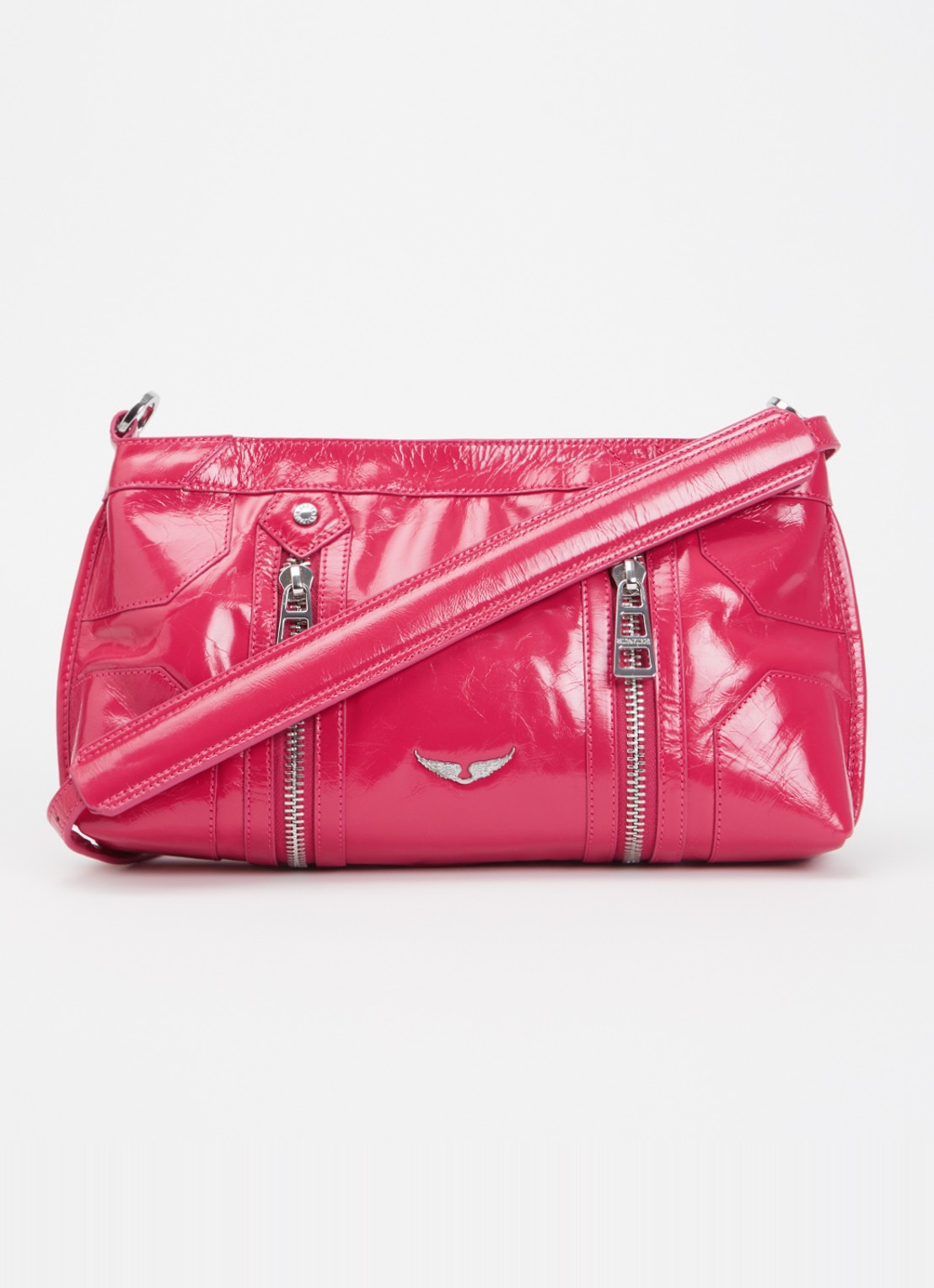 Zadig&Voltaire Sunny Moody crossbodytas van leer met verstelbare schouderriem - voorkant 5 donkerroze