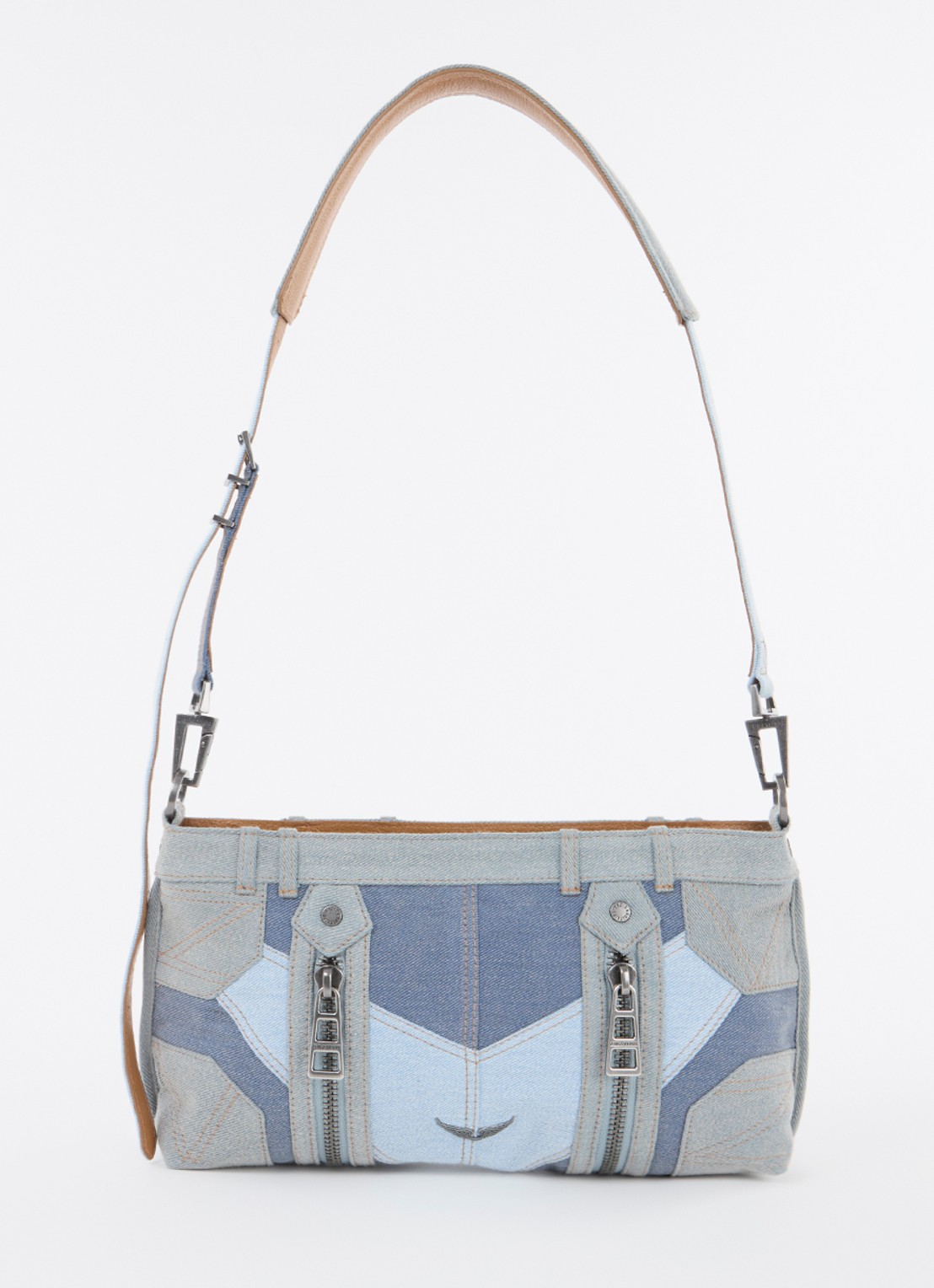 Zadig&Voltaire Sunny Moody schoudertas van denim met verstelbare schouderriem - voorkant 3 indigo