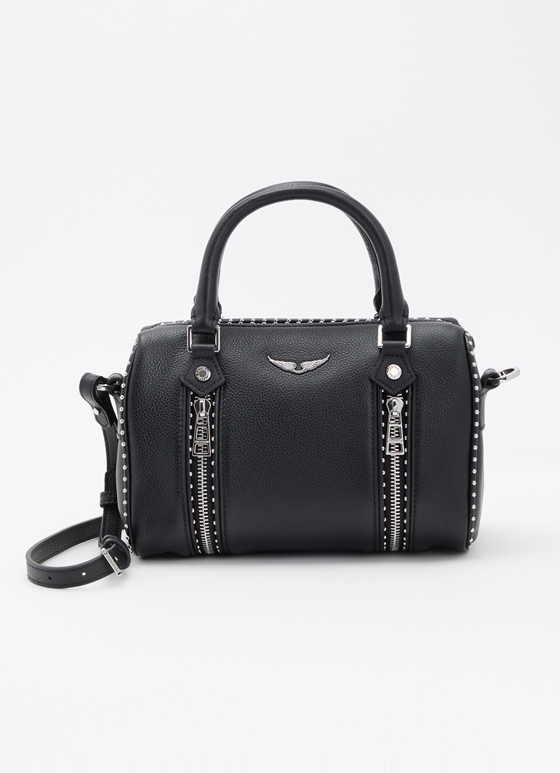 Zadig&Voltaire Sunny Small handtas van leer met studs en afneembare schouderriem - voorkant 5 zwart
