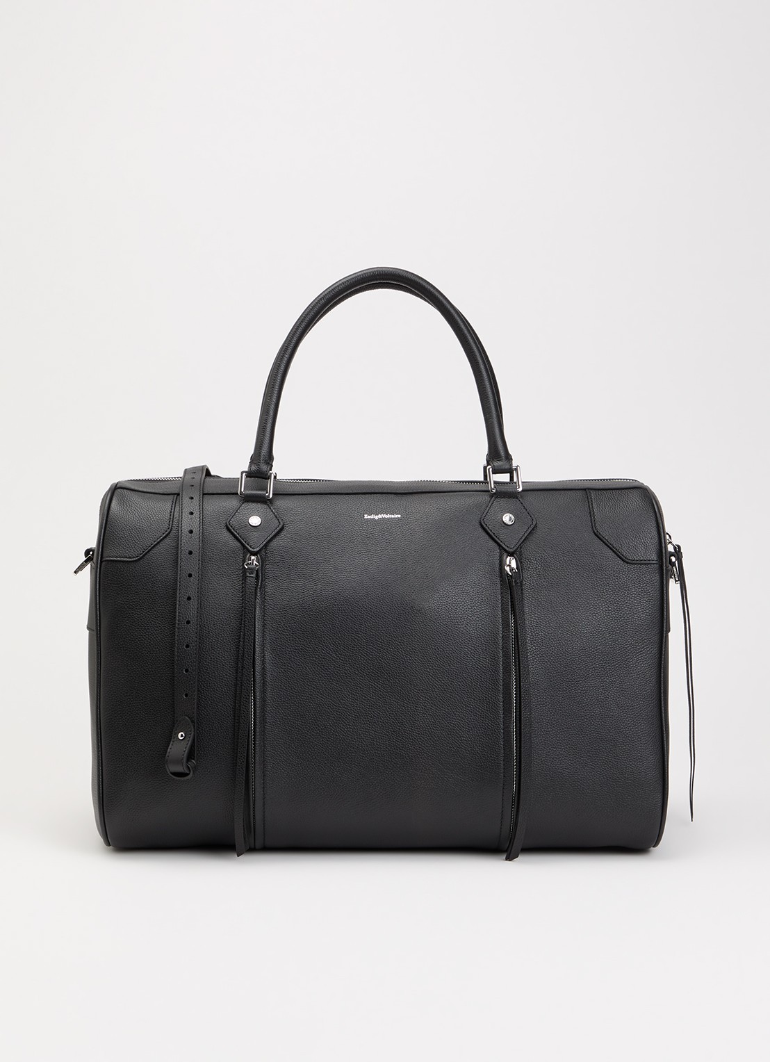Zadig&Voltaire Sunny Travel schoudertas van leer met afneembare schouderriem - voorkant 4 zwart