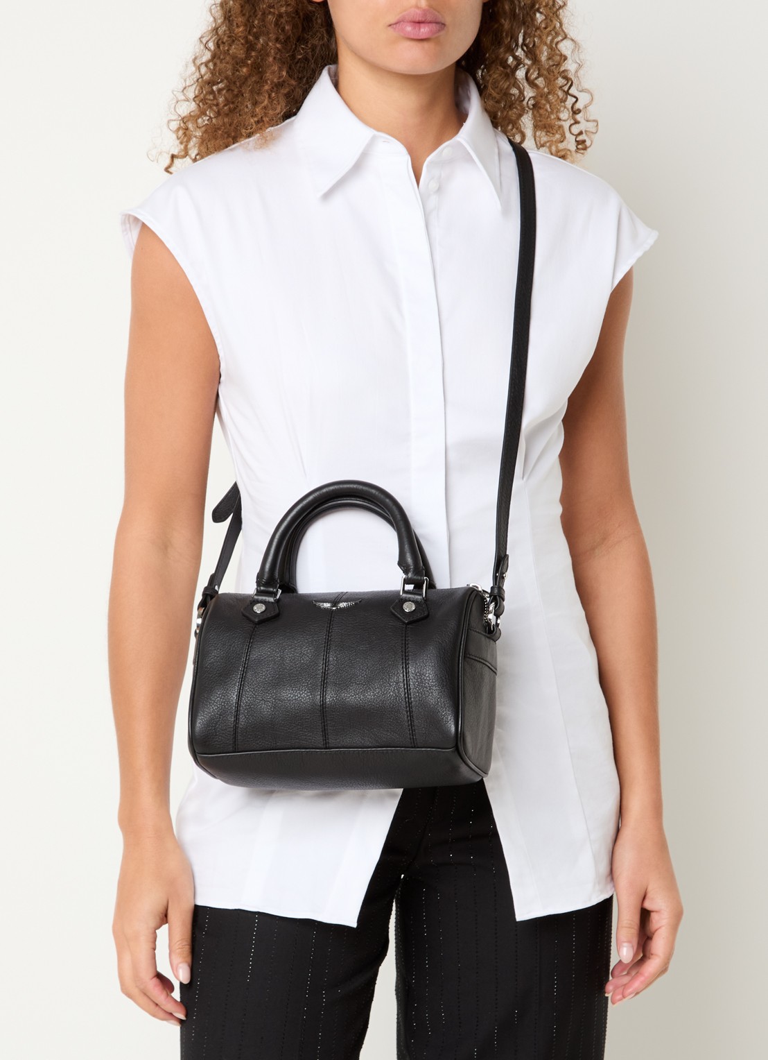 Zadig&Voltaire Sunny Vibe XS crossbodytas van leer met afneembare schouderriem - voorkant 3 zwart