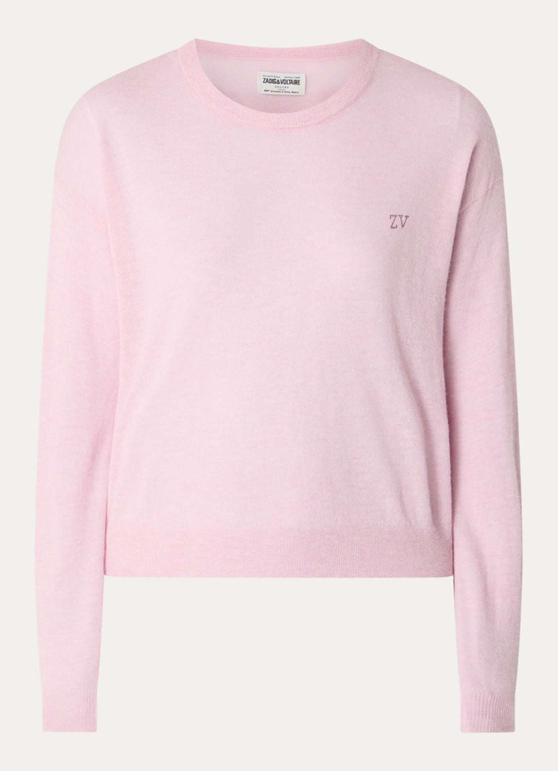 Zadig&Voltaire Swapy fijngebreide trui van kasjmier met logo en strass - voorkant 2 lichtroze