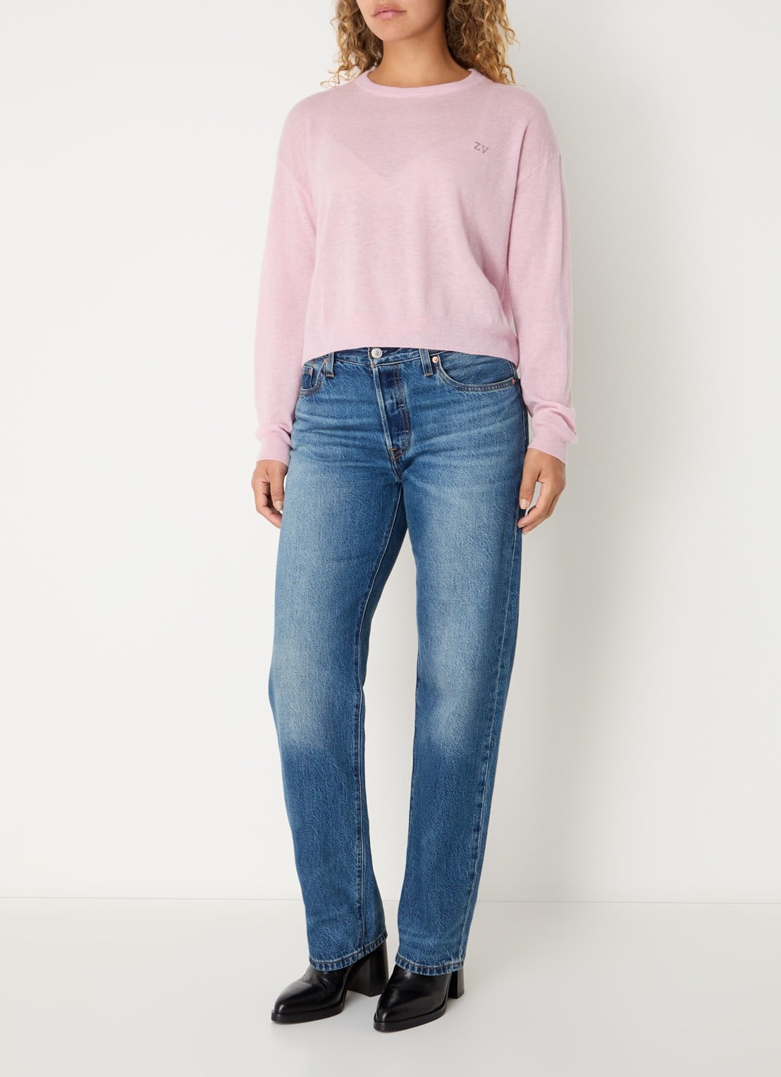 Zadig&Voltaire Swapy fijngebreide trui van kasjmier met logo en strass - voorkant 3 lichtroze