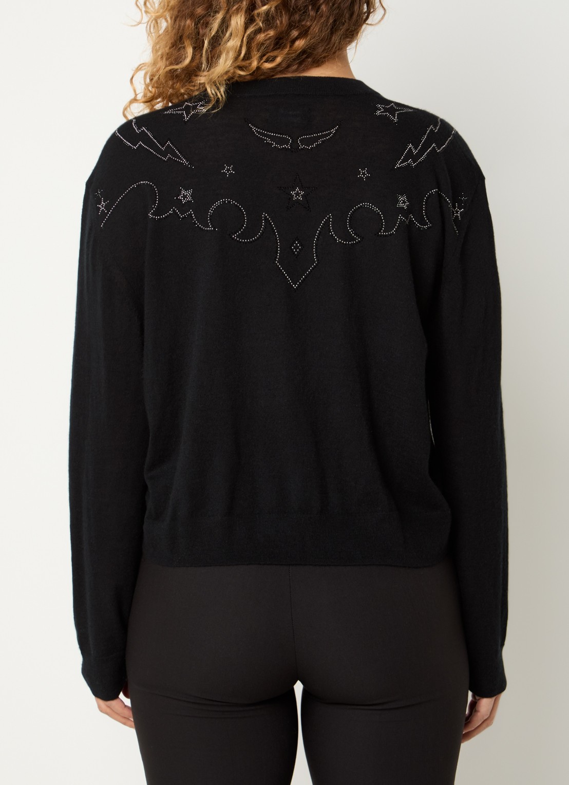 Zadig&Voltaire Swapy fijngebreide trui van kasjmier met strass - achterkant grijs