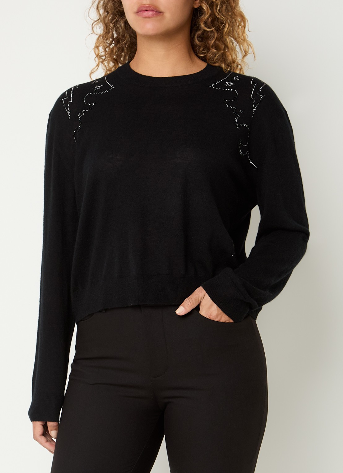 Zadig&Voltaire Swapy fijngebreide trui van kasjmier met strass - detail 2 grijs