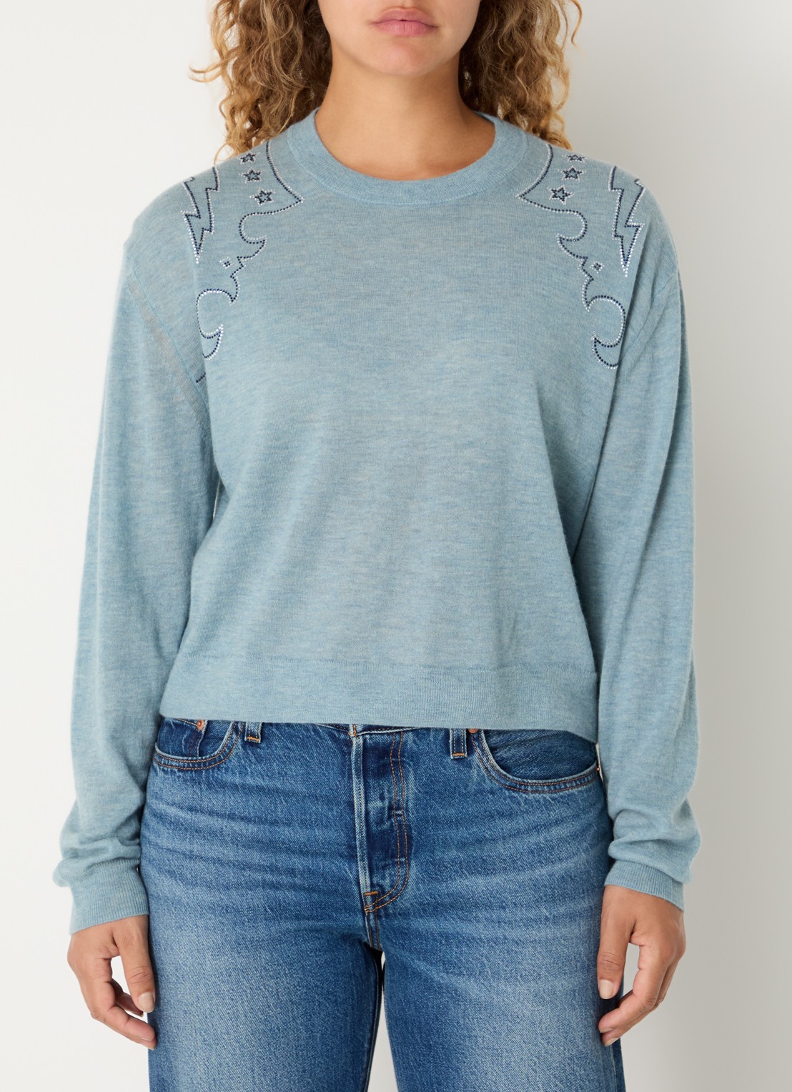 Zadig&Voltaire Swapy fijngebreide trui van kasjmier met strass - detail 4 staalblauw