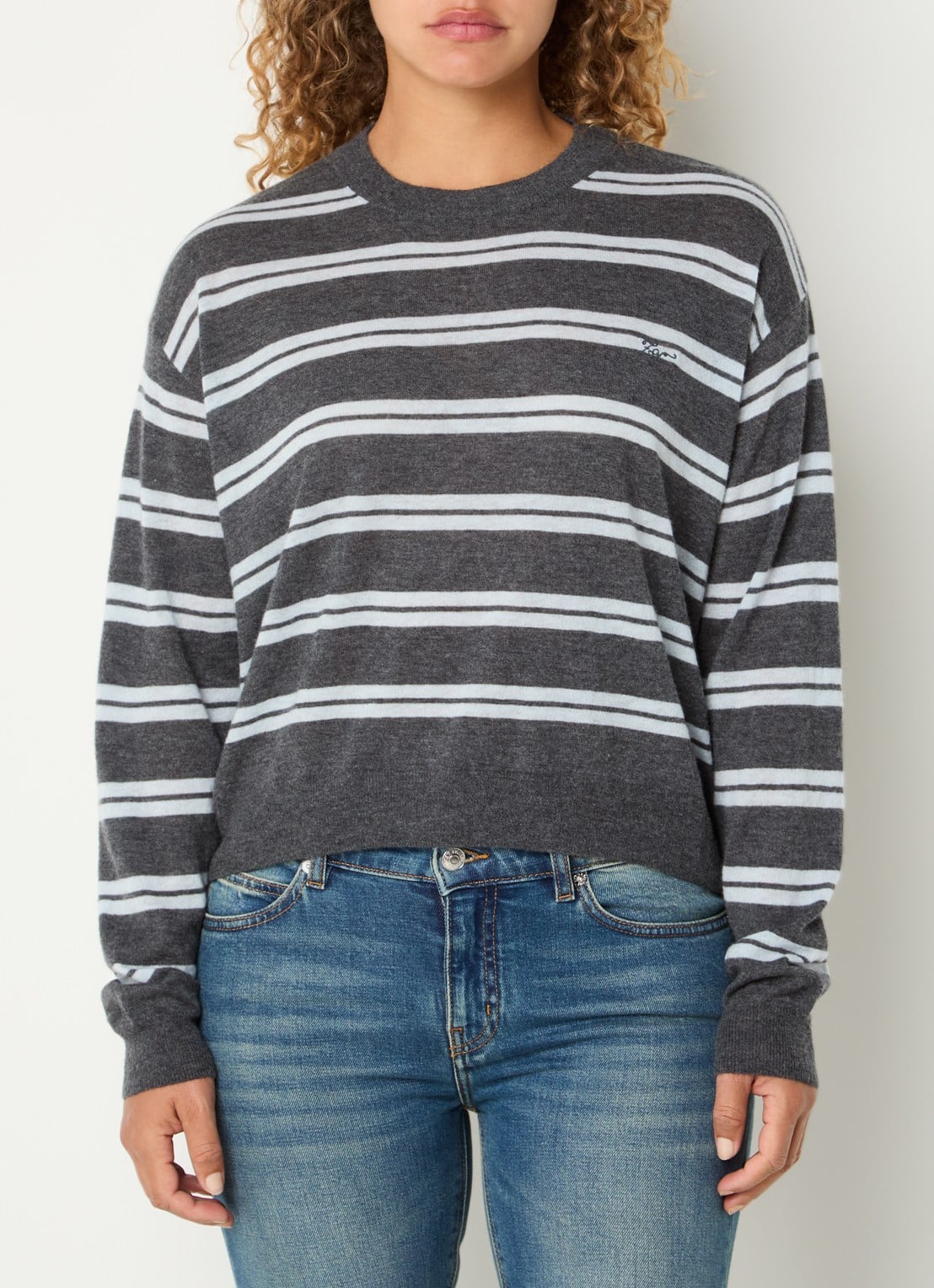 Zadig&Voltaire Swapy fijngebreide trui van kasjmier met streepprint - detail antraciet