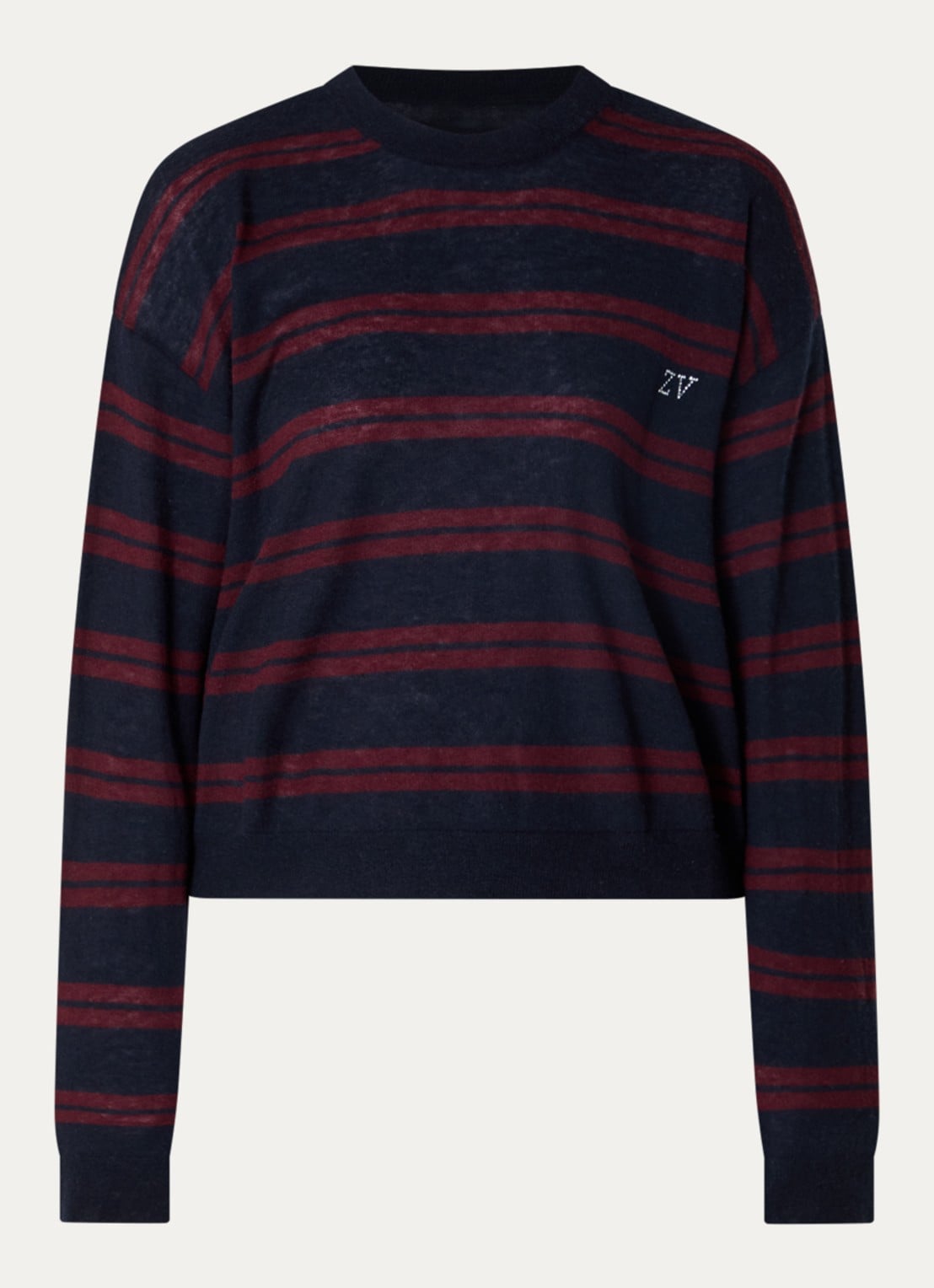 Zadig&Voltaire Swapy fijngebreide trui van kasjmier met streepprint - voorkant donkerblauw