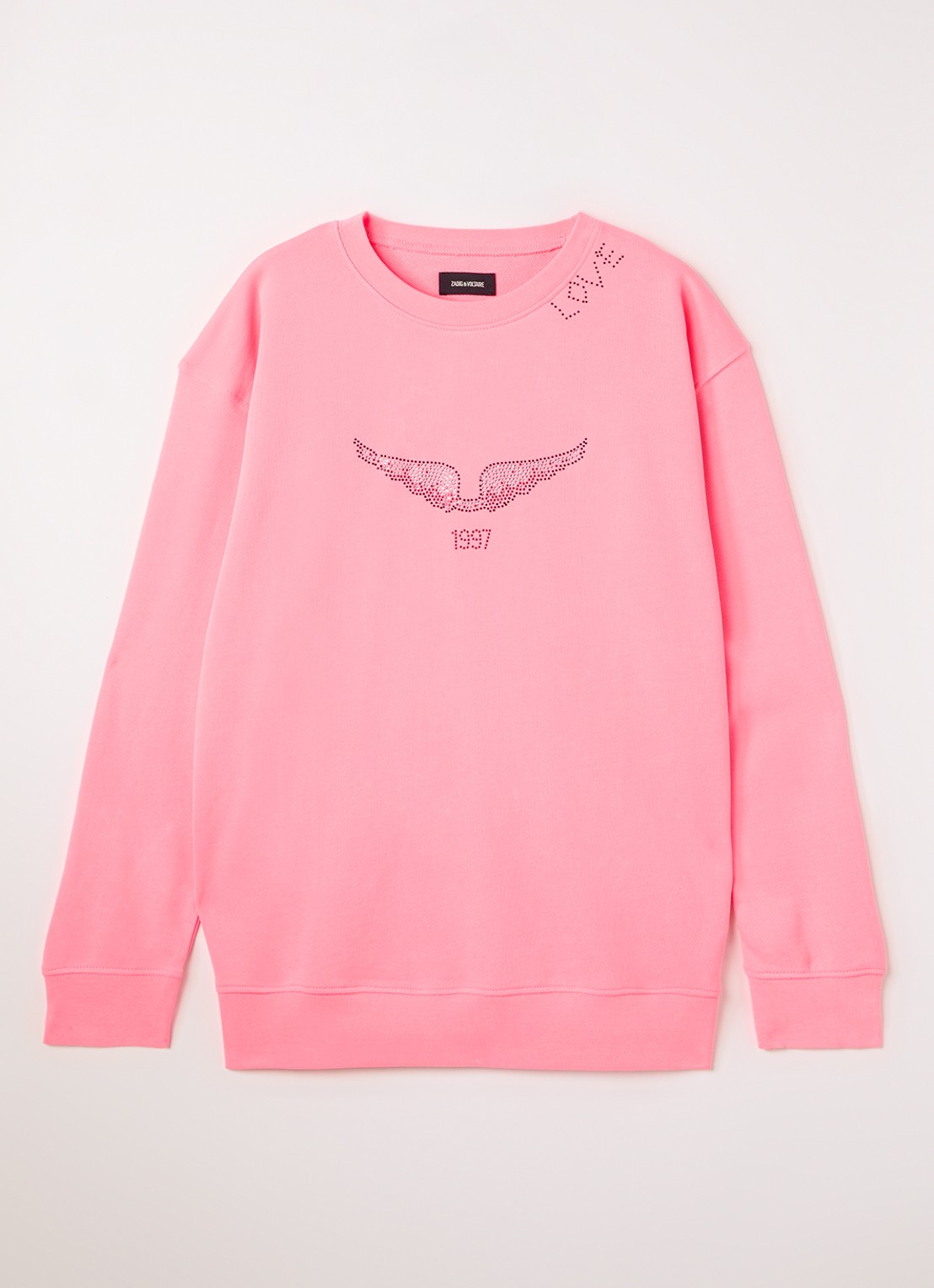 Zadig&Voltaire Sweater met logo en strass - voorkant neonroze