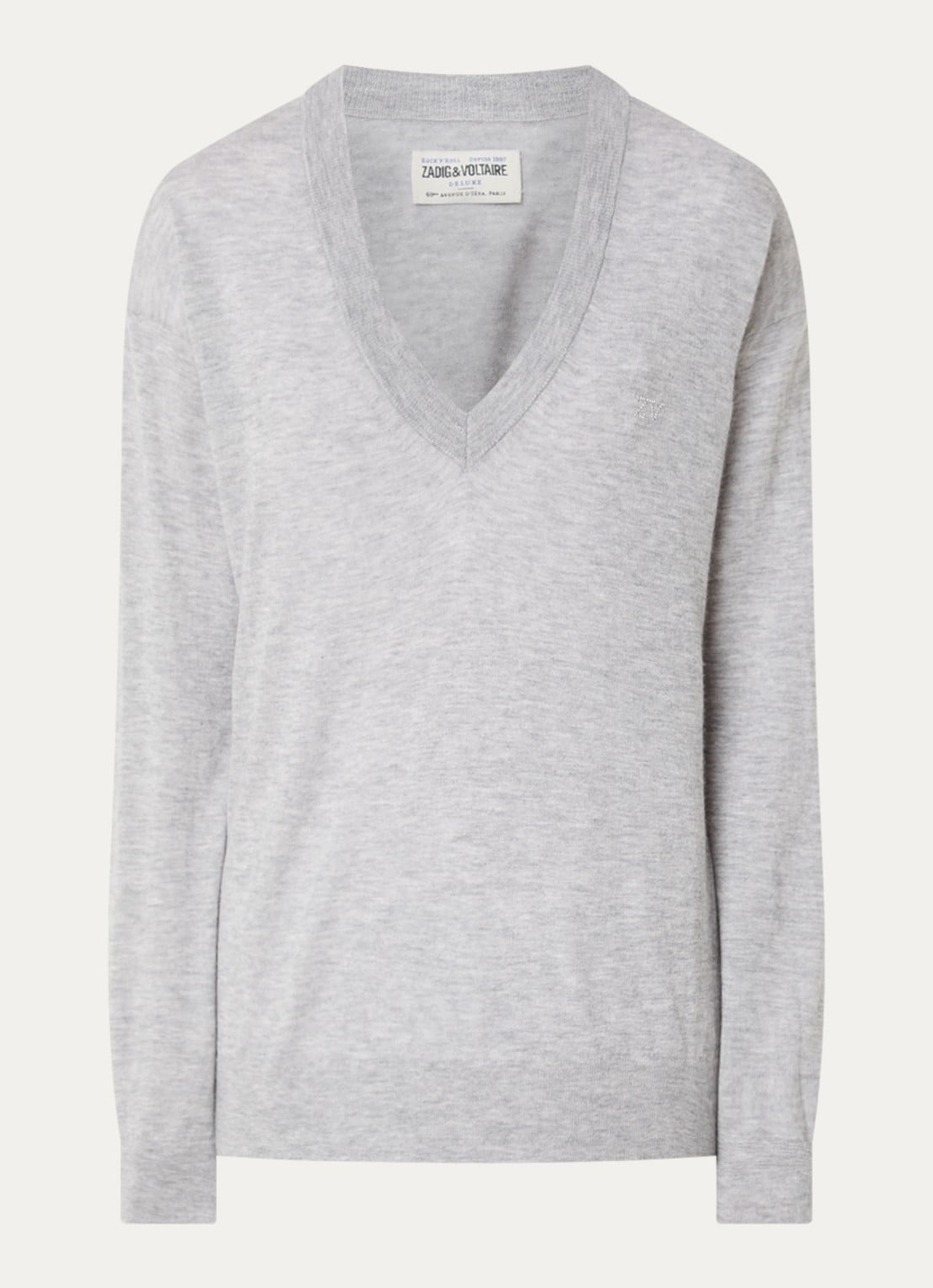 Zadig&Voltaire Swyny fijngebreide trui van kasjmier met logo - voorkant 3 lichtgrijs