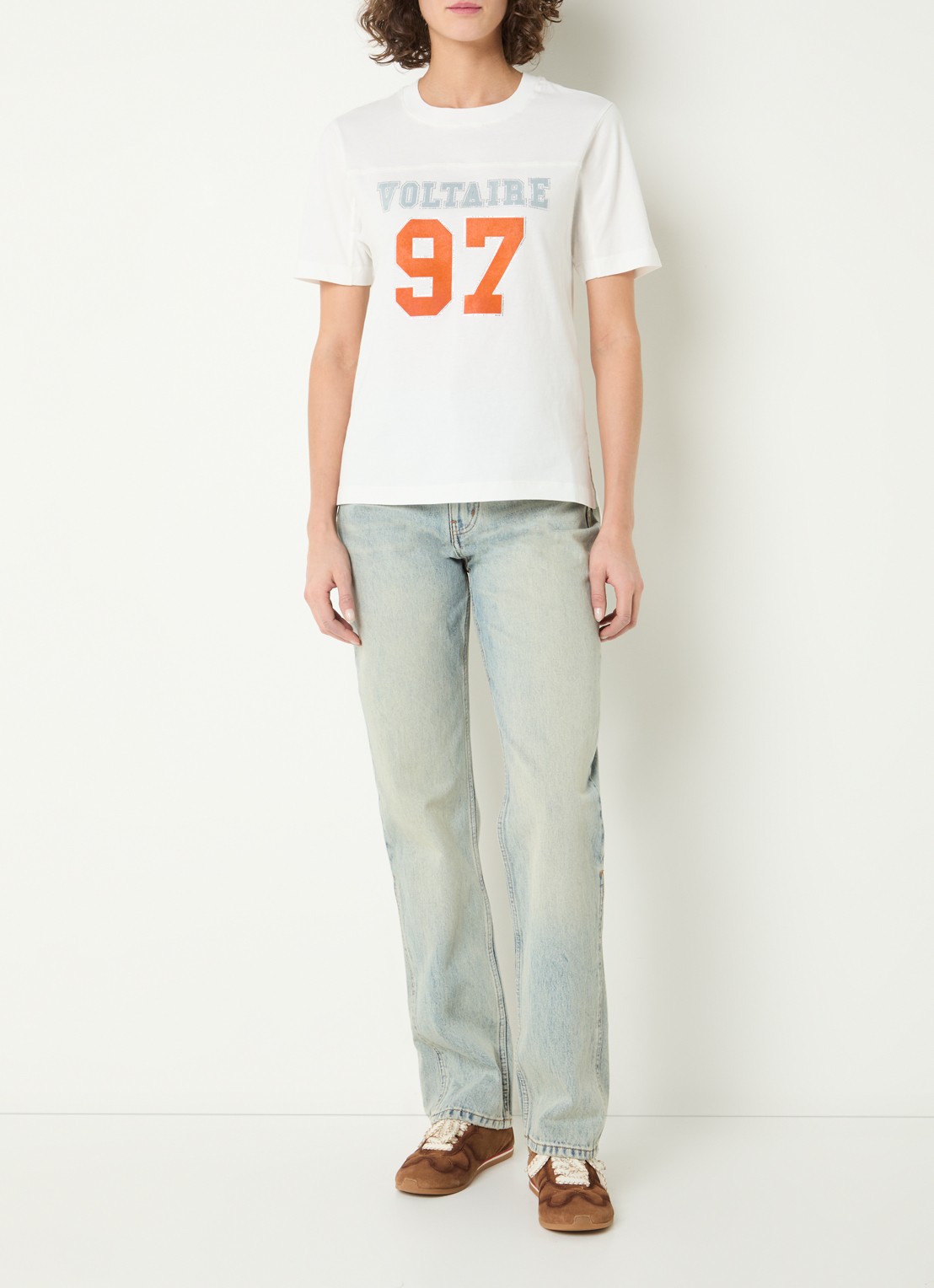 Zadig&Voltaire T-shirt met logoprint en strass - voorkant 2 gebroken wit