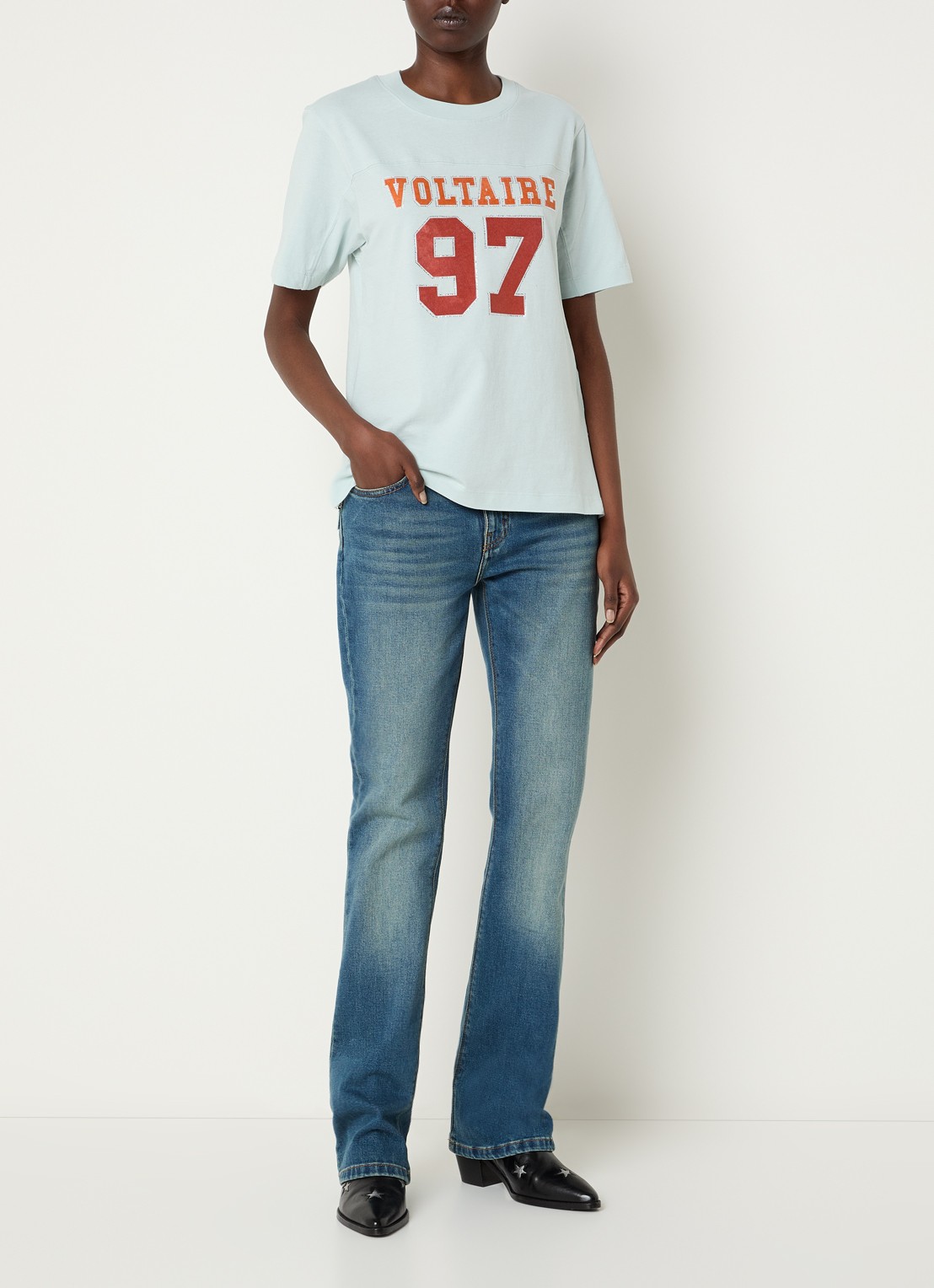Zadig&Voltaire T-shirt met logoprint en strass - voorkant 4 lichtblauw