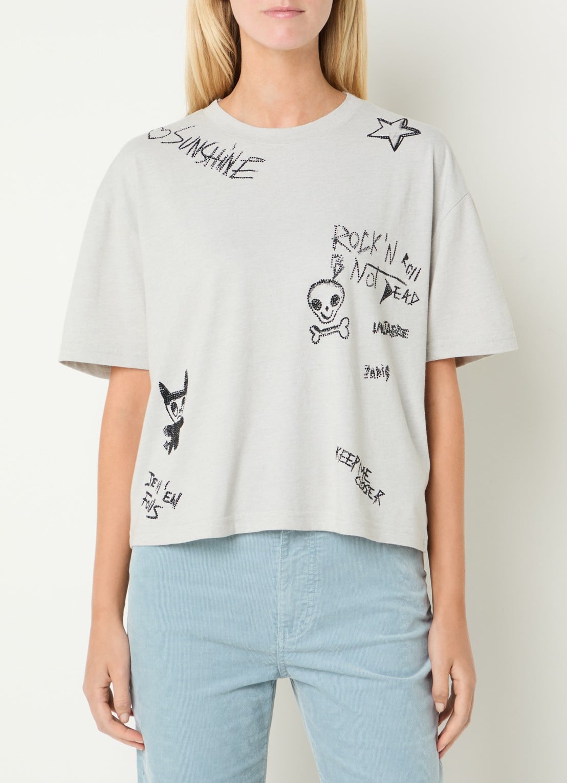 Zadig&Voltaire Taida T-shirt met strass - detail 2 lichtgrijs