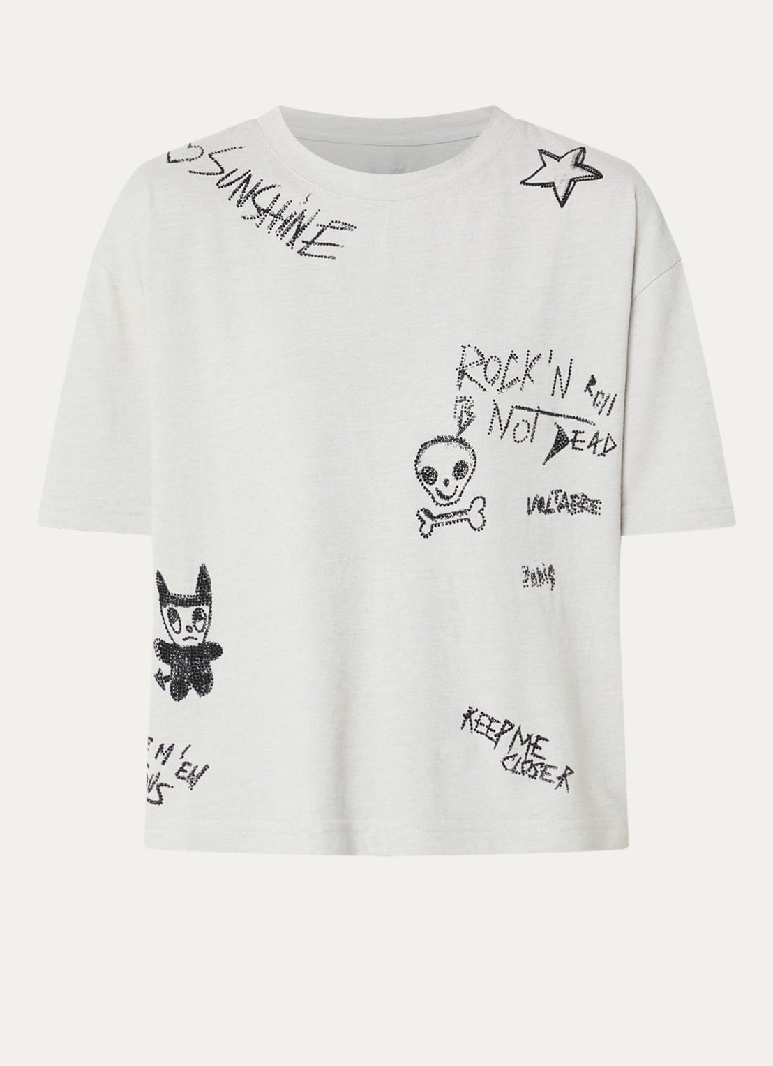 Zadig&Voltaire Taida T-shirt met strass - voorkant 3 lichtgrijs