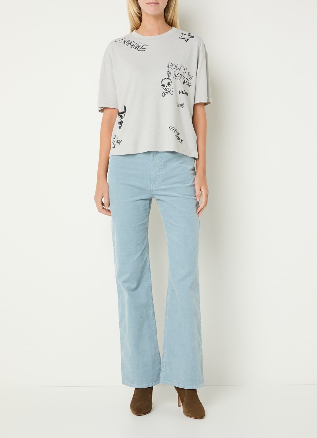 Zadig&Voltaire Taida T-shirt met strass - voorkant 4 lichtgrijs