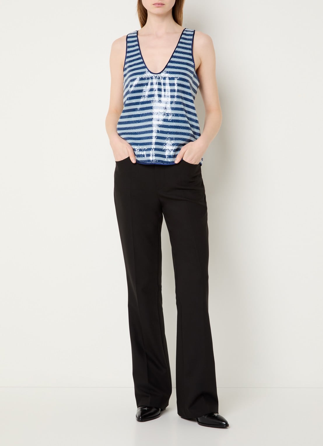 Zadig&Voltaire Tarys tanktop met pailletten - voorkant 2 donkerblauw