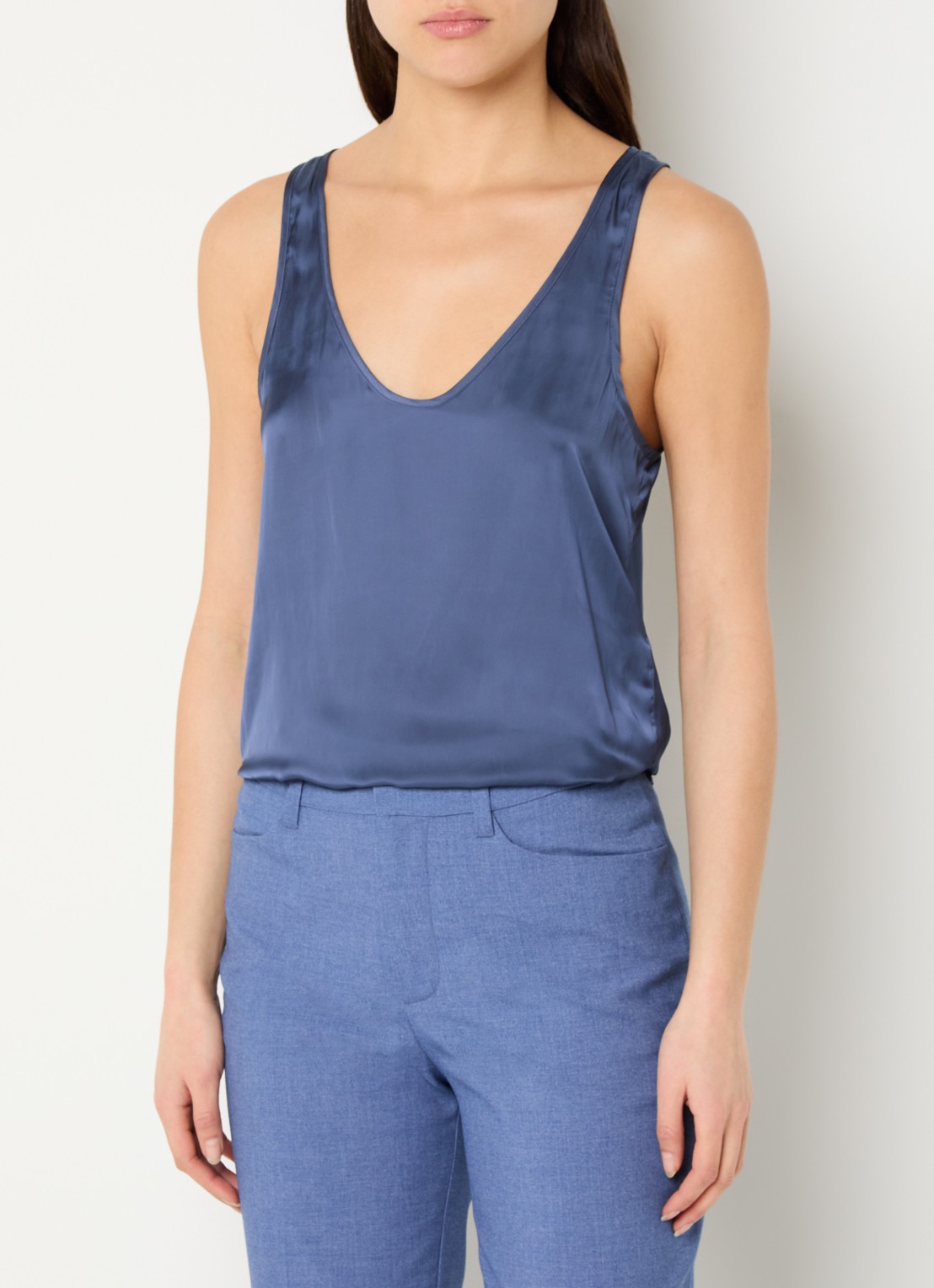 Zadig&Voltaire Tarys tanktop van satijn met strass - detail 4 staalblauw