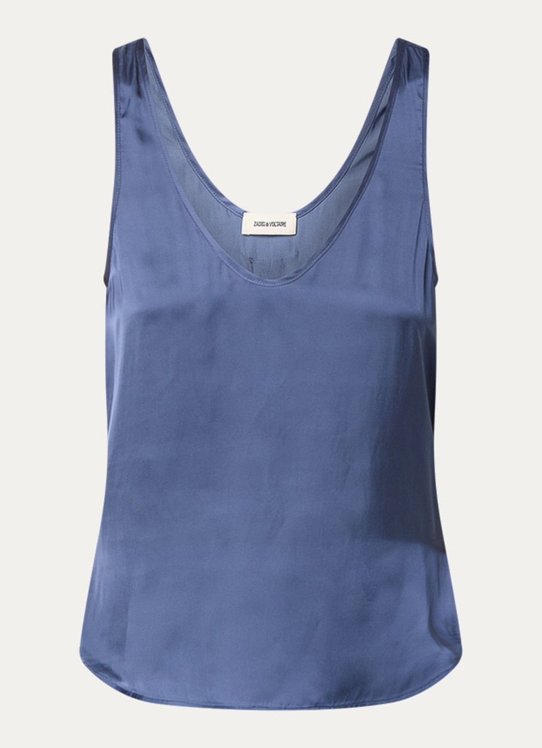Zadig&Voltaire Tarys tanktop van satijn met strass - voorkant 2 staalblauw